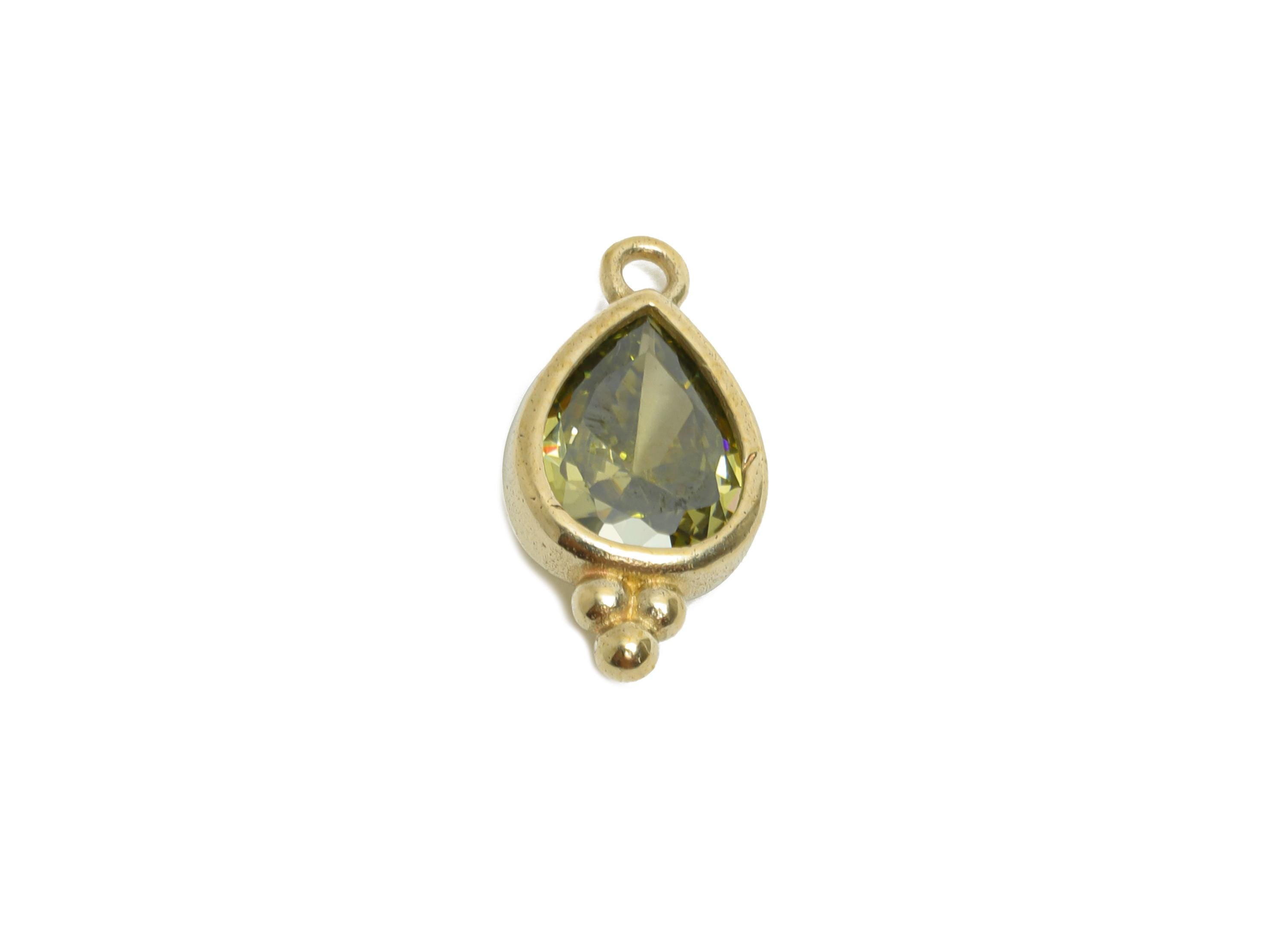 Raw Brass Teardrop Zircon Charm - Dainty Faceted Zircon Necklace Pendant - DIY Jewelry Supplies - Crafting Making - 14x7x3mm - PP11434 - DOMEDBAZAAR