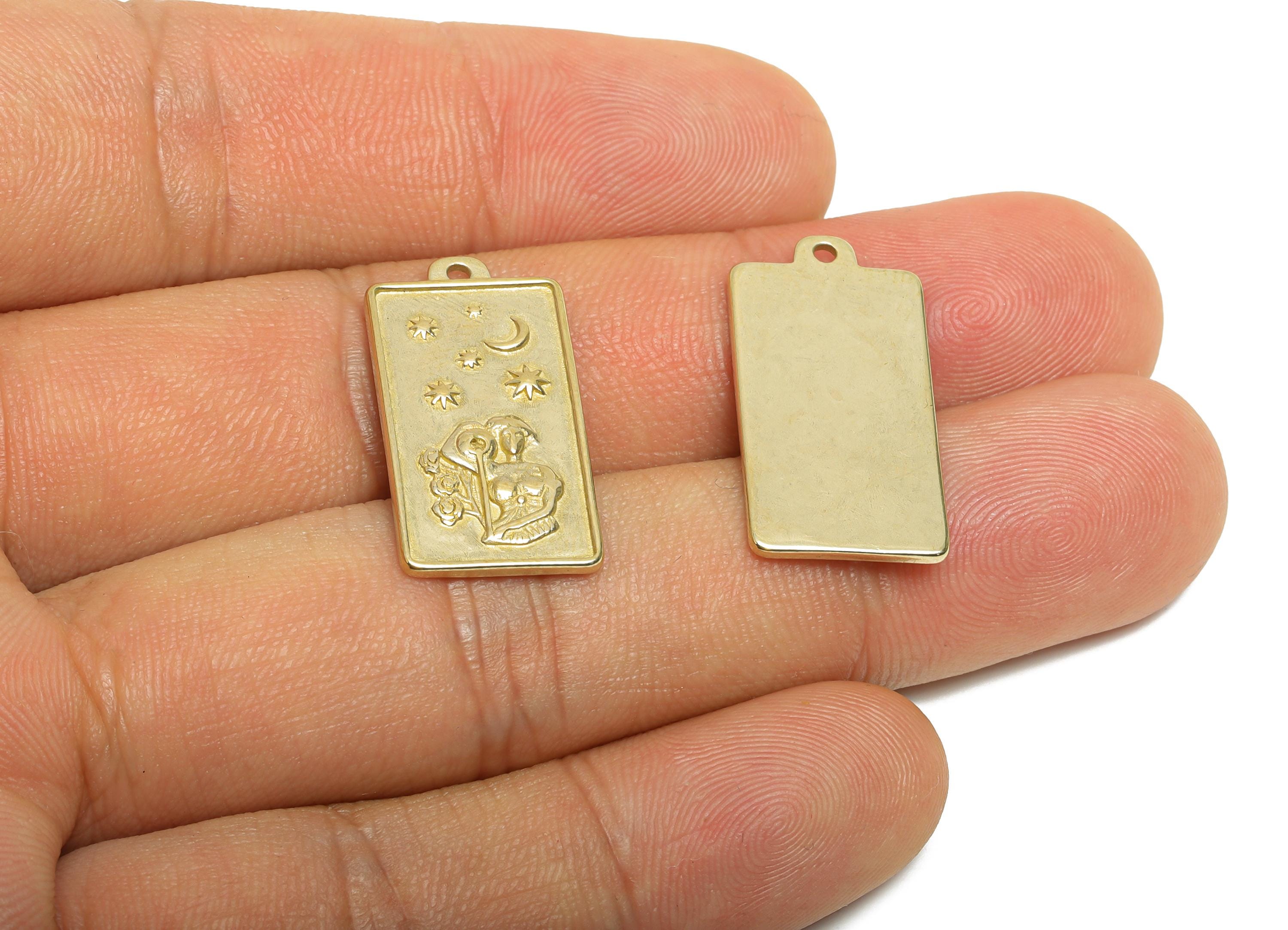 Aquarius Zodiac Rectangle Charm - Raw Brass Horoscopes Necklace Pendant - Astrology Good Lucky Charm - Jewelry Making - 24x12x1mm - PP11410 - DOMEDBAZAAR