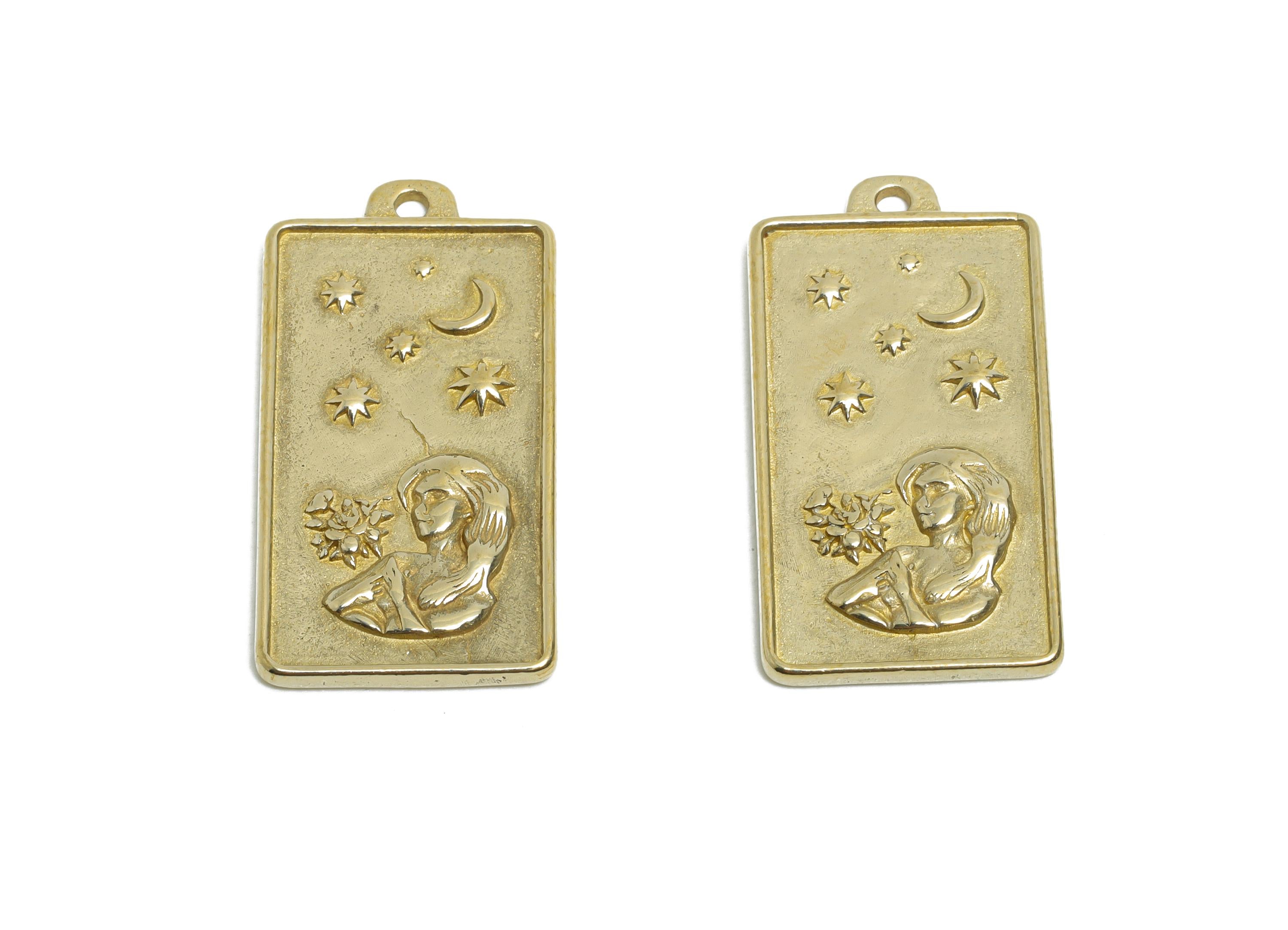 Virgo Zodiac Rectangle Charm - Raw Brass Horoscopes Necklace Pendant - Astrology Good Lucky Charm - Jewelry Making - 24x12x1mm - PP11414 - DOMEDBAZAAR