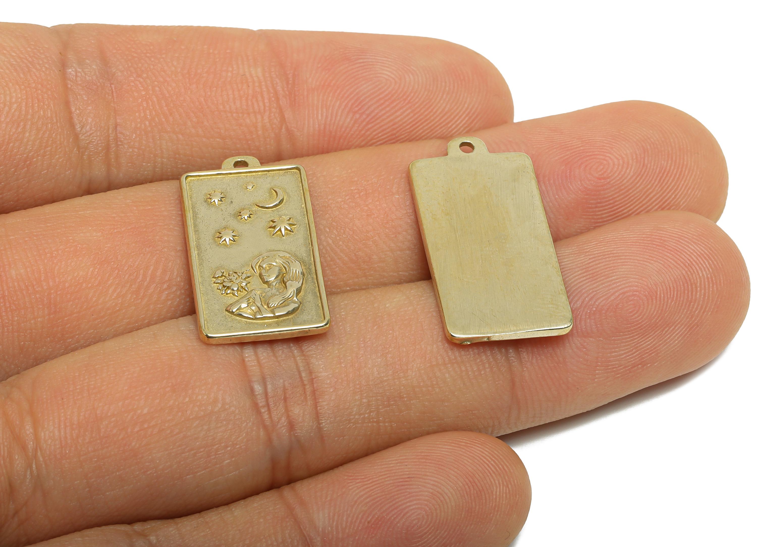 Virgo Zodiac Rectangle Charm - Raw Brass Horoscopes Necklace Pendant - Astrology Good Lucky Charm - Jewelry Making - 24x12x1mm - PP11414 - DOMEDBAZAAR