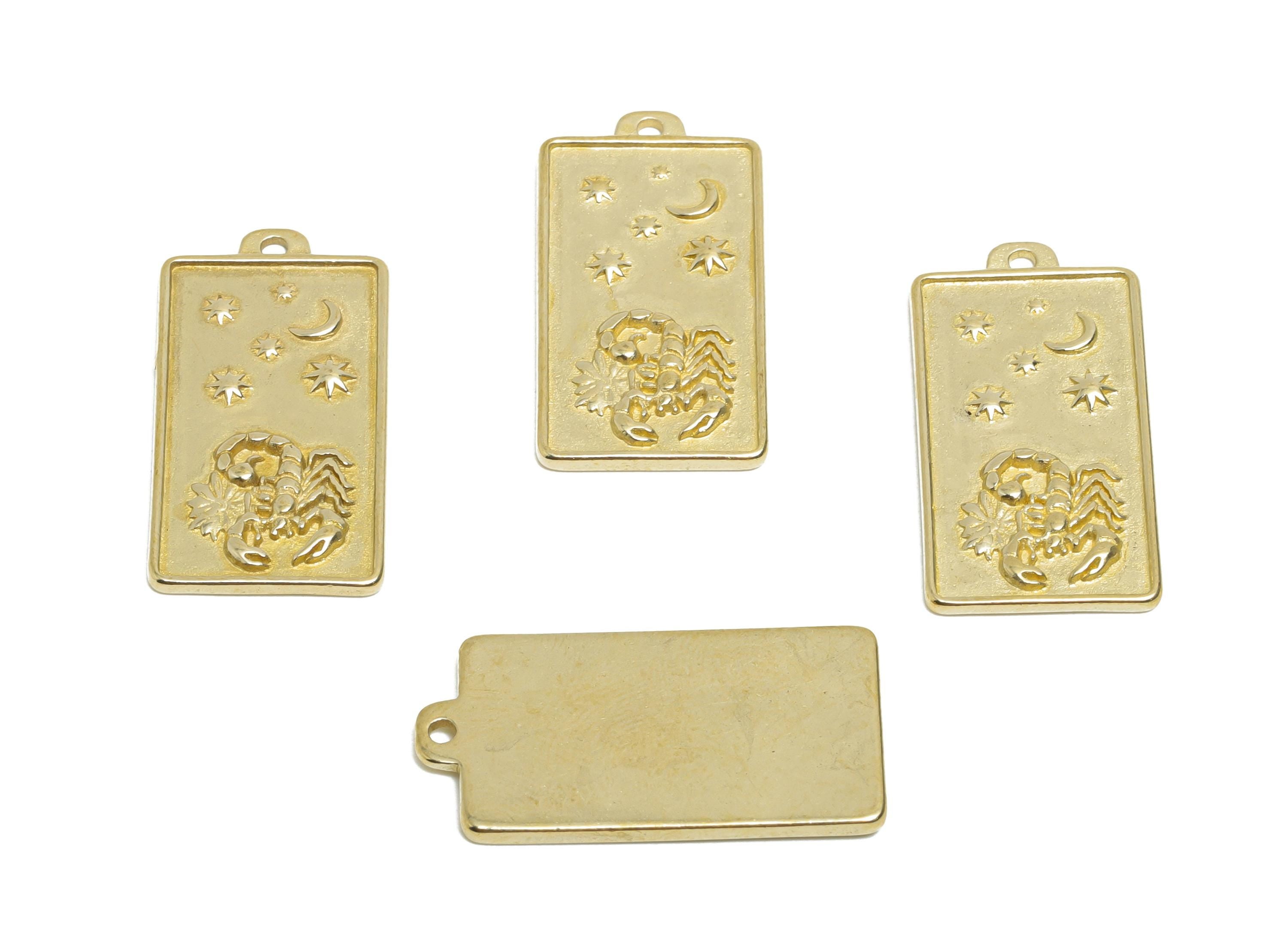Scorpio Zodiac Rectangle Charm - Raw Brass Horoscopes Necklace Pendant - Astrology Good Lucky Charm - Jewelry Making - 24x12x1mm - PP11415 - DOMEDBAZAAR