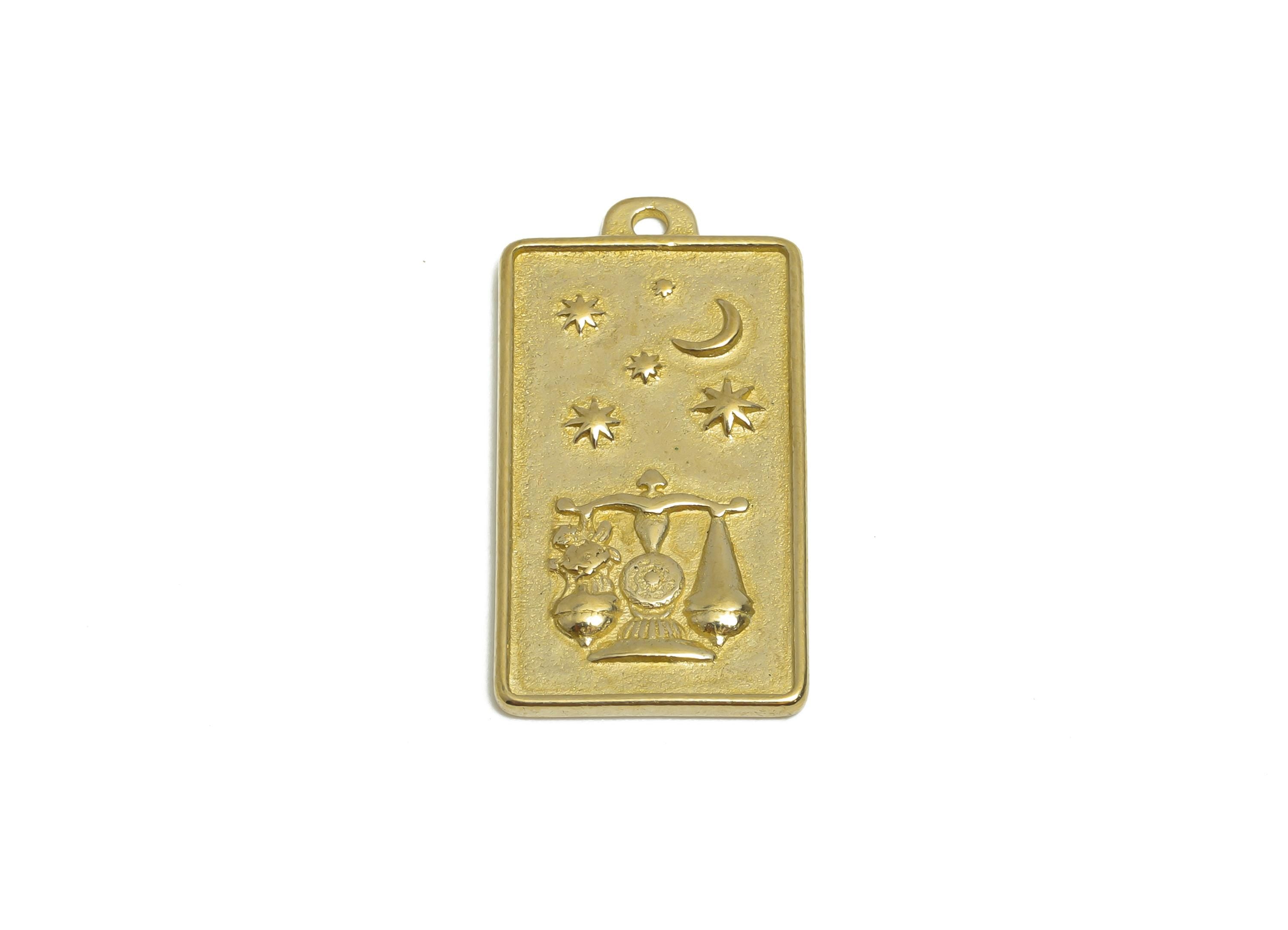 Libra Zodiac Rectangle Charm - Raw Brass Horoscopes Necklace Pendant - Astrology Good Lucky Charm - Jewelry Making - 24x12x1mm - PP11417 - DOMEDBAZAAR