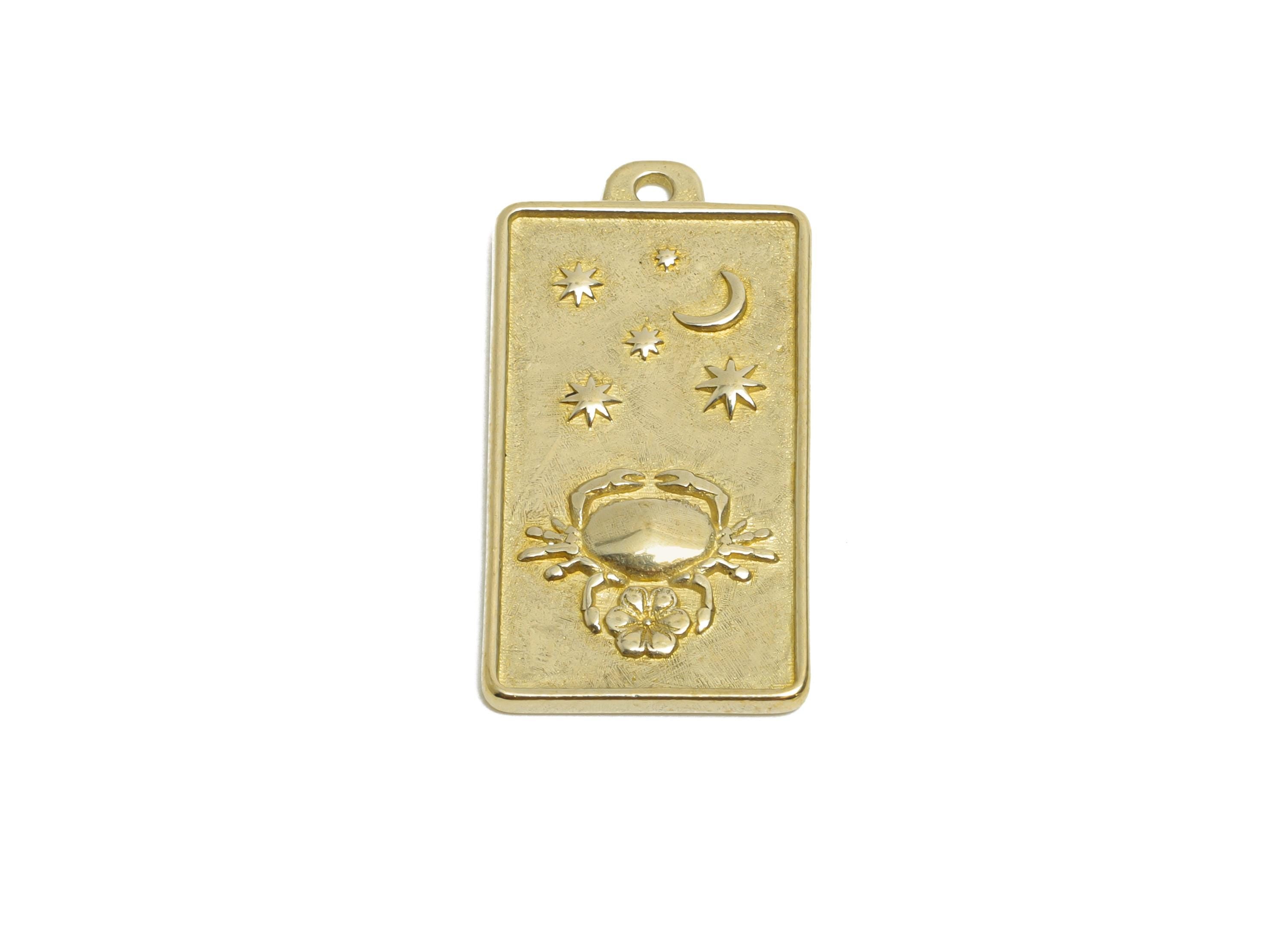 Cancer Zodiac Rectangle Charm - Raw Brass Horoscopes Necklace Pendant - Astrology Good Lucky Charm - Jewelry Making - 24x12x1mm - PP11419 - DOMEDBAZAAR