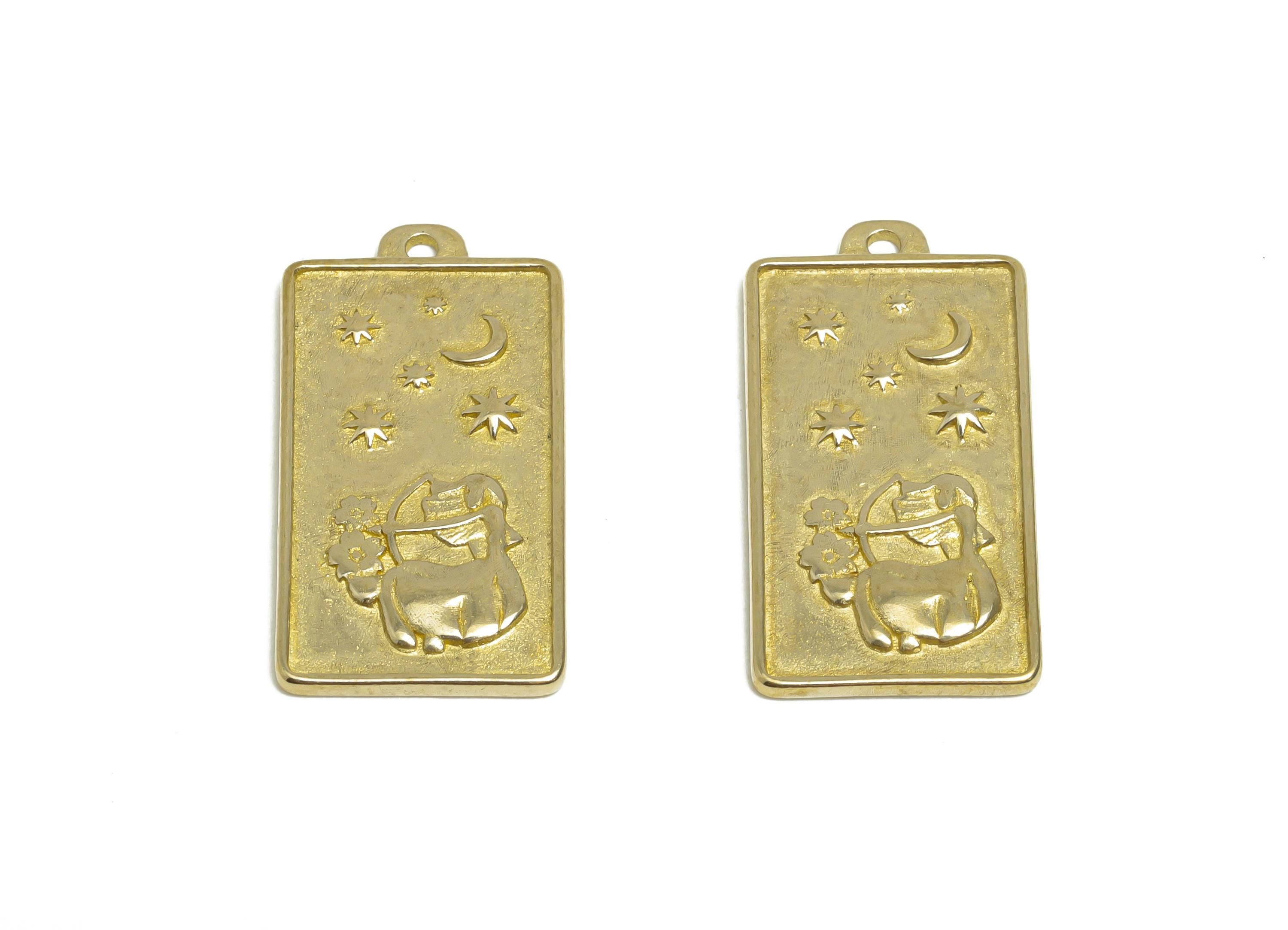 Sagittarius Zodiac Rectangle Charm - Raw Brass Horoscopes Necklace Pendant - Astrology Good Lucky Charm - Jewelry Making -24x12x1mm- PP11420 - DOMEDBAZAAR