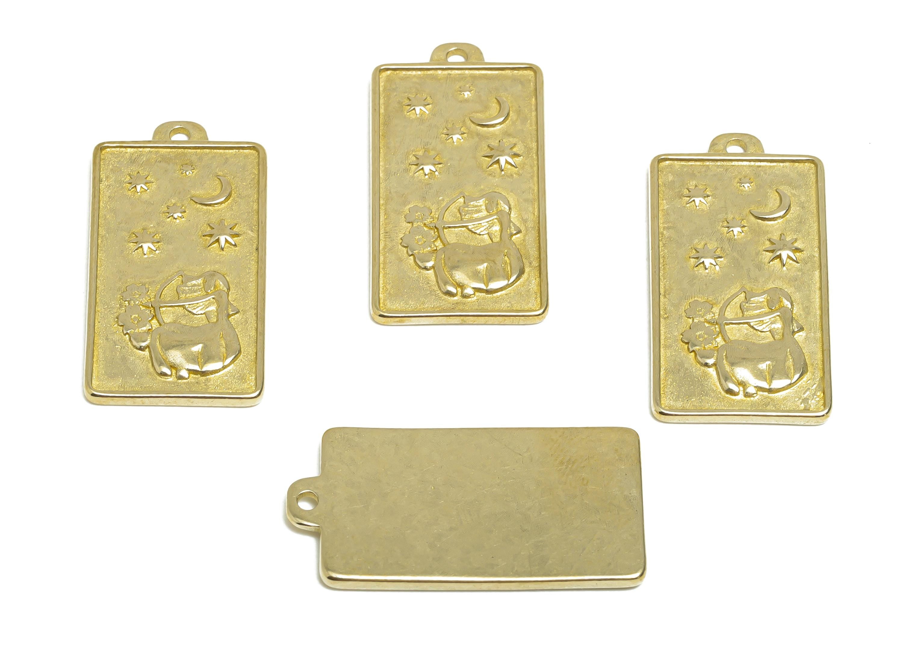 Sagittarius Zodiac Rectangle Charm - Raw Brass Horoscopes Necklace Pendant - Astrology Good Lucky Charm - Jewelry Making -24x12x1mm- PP11420 - DOMEDBAZAAR