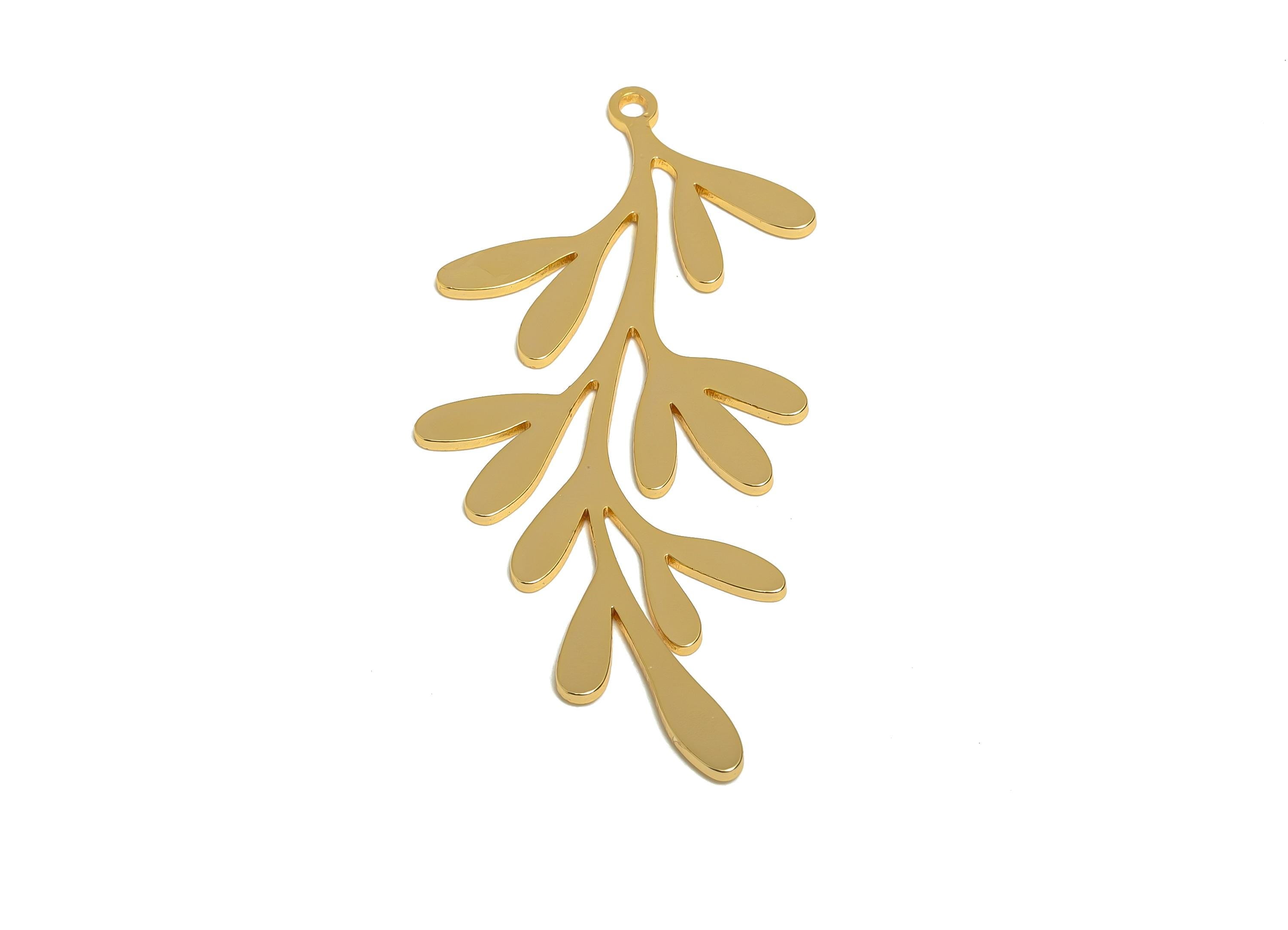 Gold Leaf Branch Charm - Minimalist Leaf Jewelry Pendant - Leafy Vine Metal Component - 18K Real Gold Plated - 15.32x14.19x3.23mm -RGP11032 - DOMEDBAZAAR