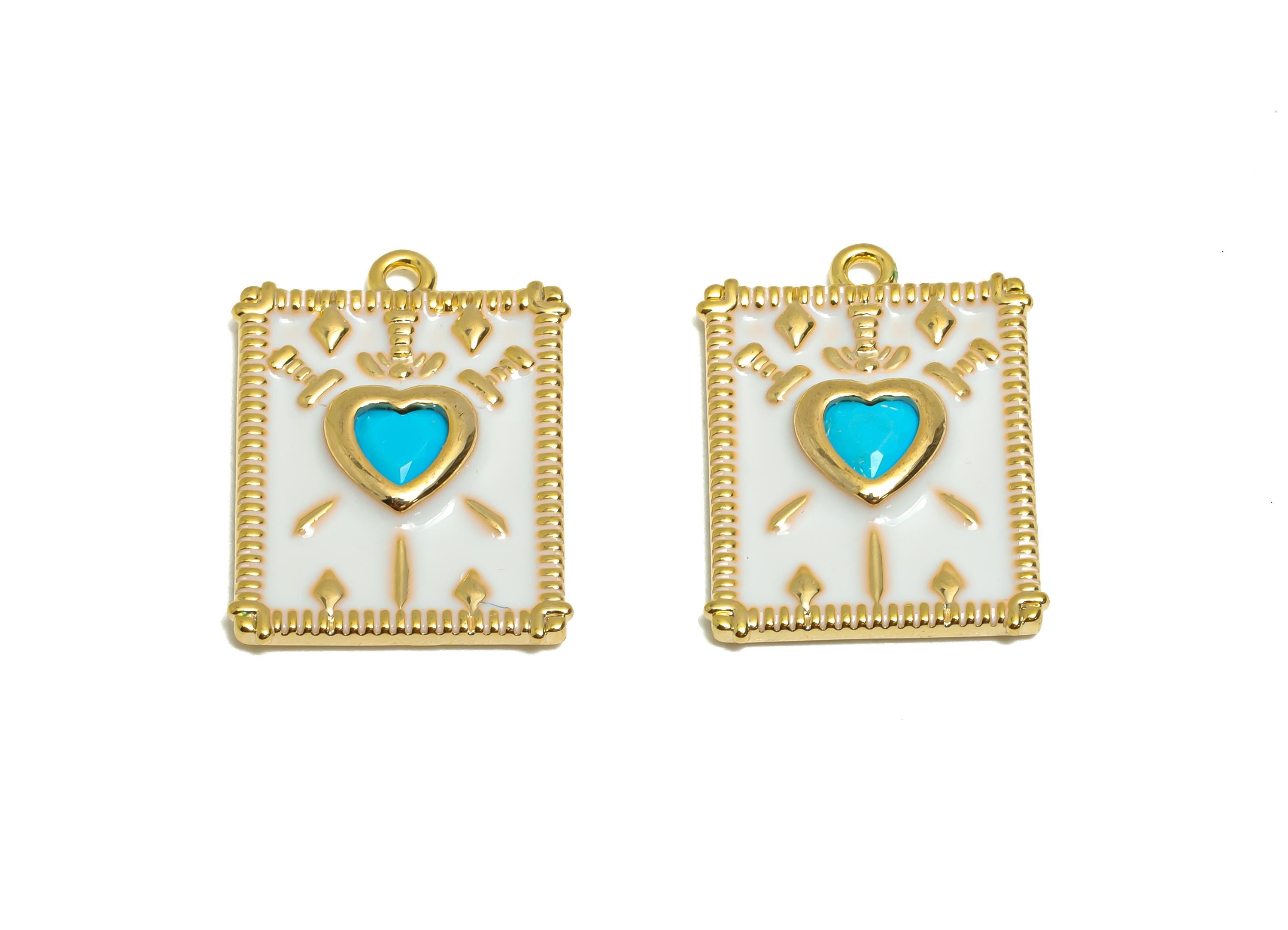 Sacred Heart Charm Pendant - Dainty Gold Brass Enamel Pendant - Brass  Boho Heart Jewelry - 18K Real Gold Plated - 18x14x2mm -RGP11026