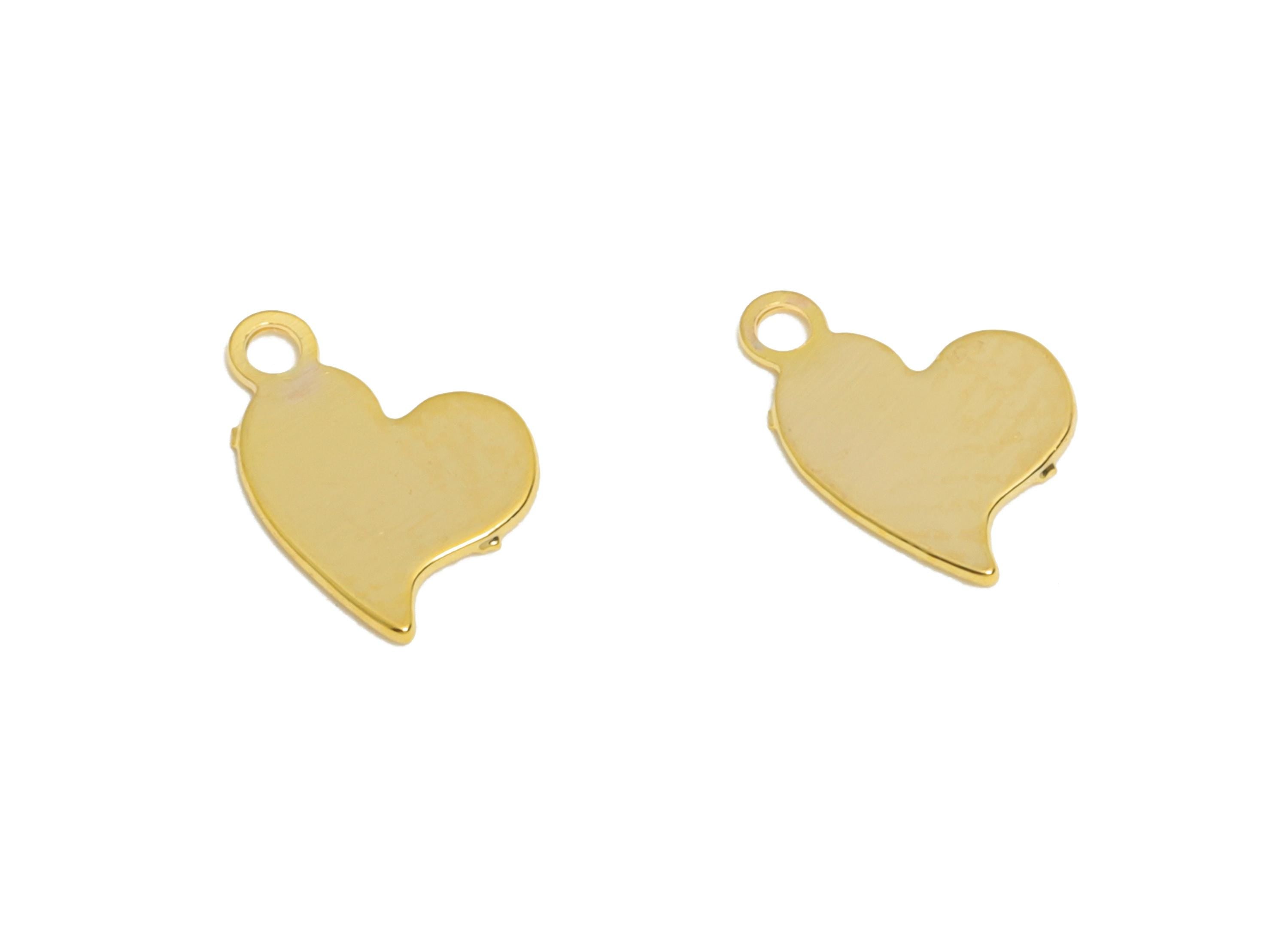 Gold Brass Heart Tag - Extender Chain Ends - Bracelet Chain Ends Tags - Necklace End Tags - 18K Real Gold Plated - 6.5x4.7x0.3mm - RGP11050 - DOMEDBAZAAR