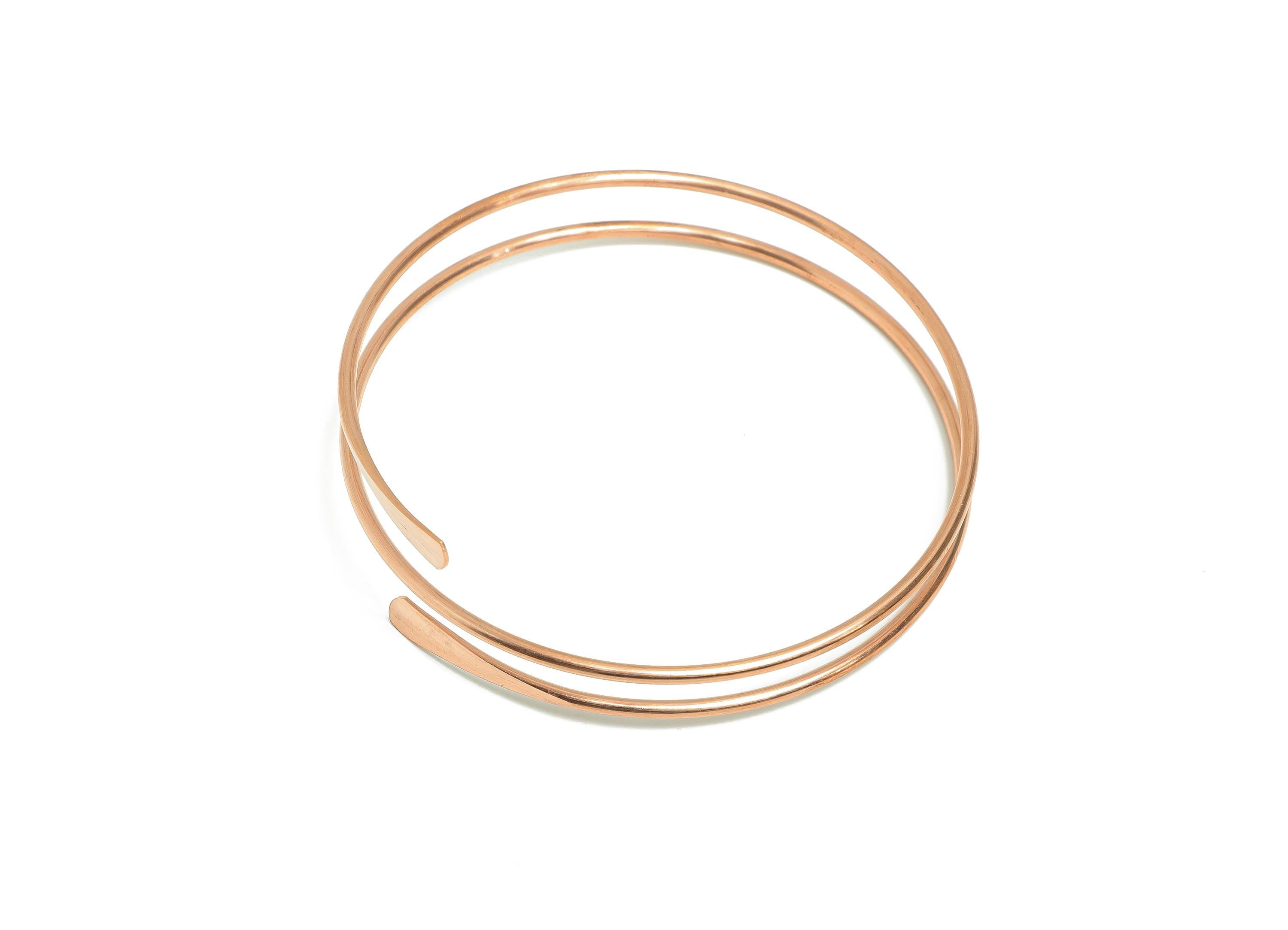 2mm Red Copper Hammered Bracelet - Adjustable Wrap Bracelet - Open Wire Spiral Bangle - Handmade Jewelry Supplies - 69.4x70.3x2mm - PP11435