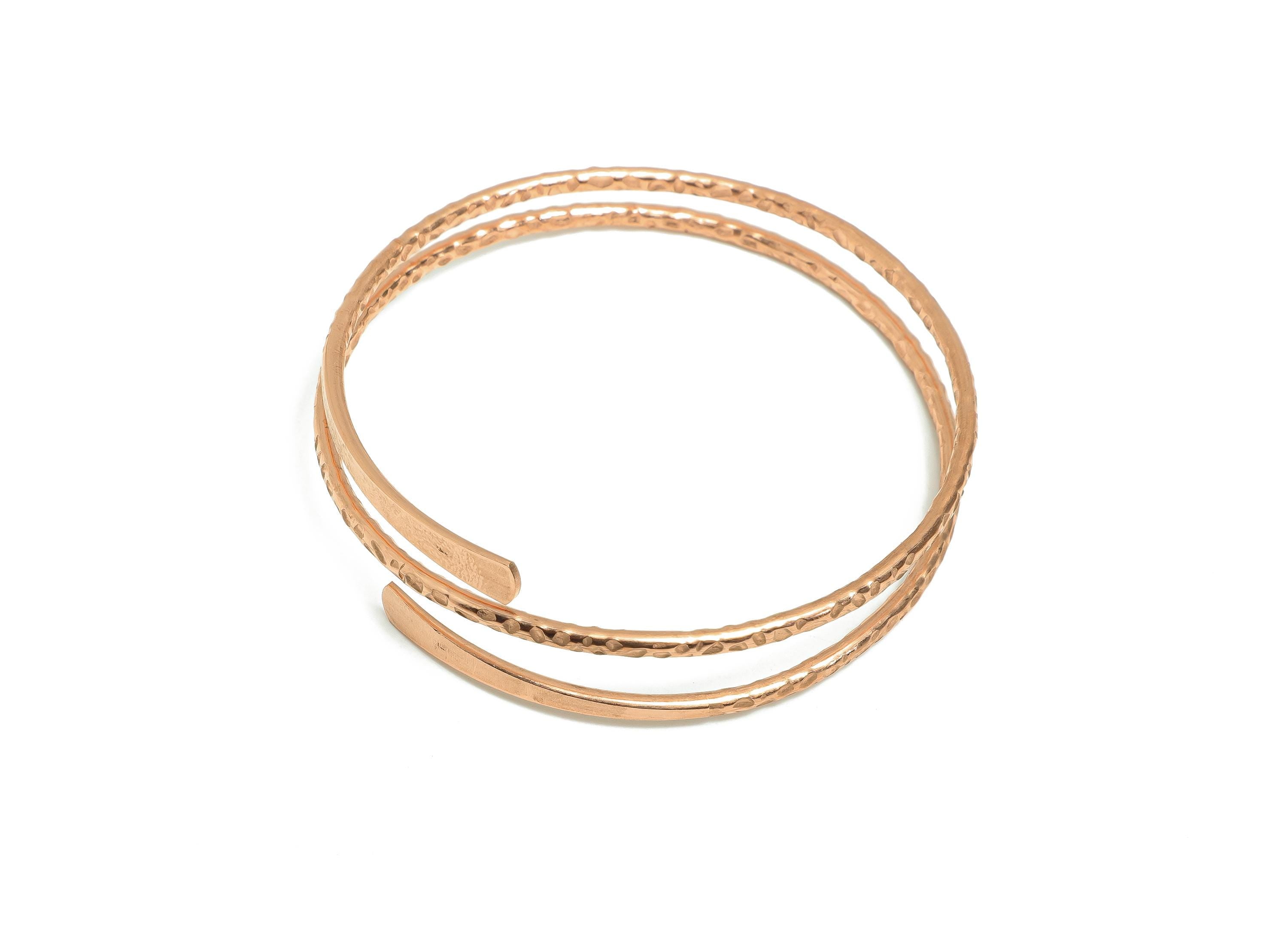 2.6mm Red Copper Hammered Bracelet - Adjustable Wrap Bracelet - Textured Open Wire Spiral Bangle - Handmade Jewelry - 68x68x2.6mm - PP11439
