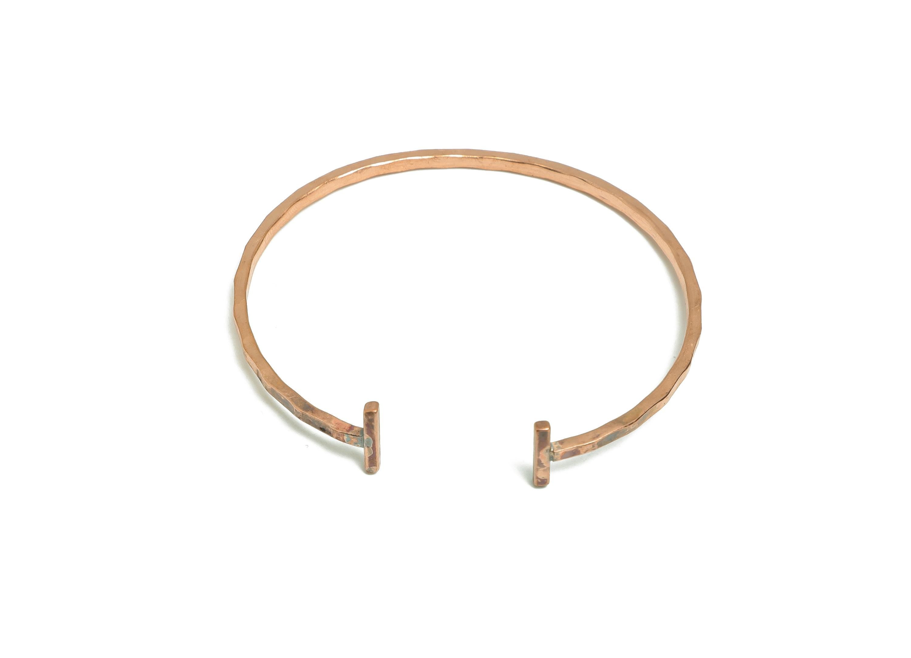 Red Copper Hammered Cuff Bangle - Adjustable Wire Cuff Jewelry - Textured Open Wire Bangle - Handmade Jewelry - 64x54.9x2.3mm - PP11441