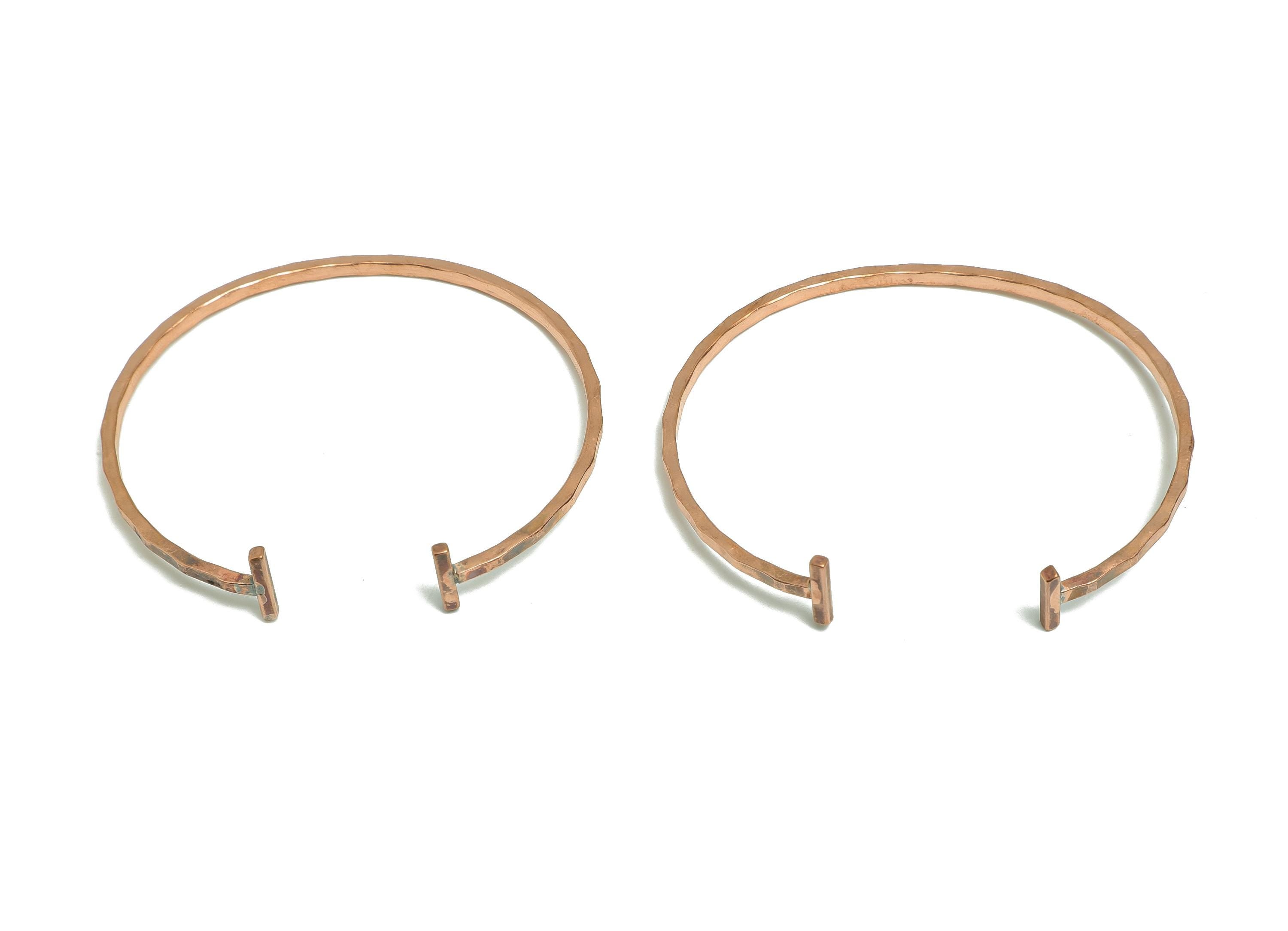Red Copper Hammered Cuff Bangle - Adjustable Wire Cuff Jewelry - Textured Open Wire Bangle - Handmade Jewelry - 64x54.9x2.3mm - PP11441