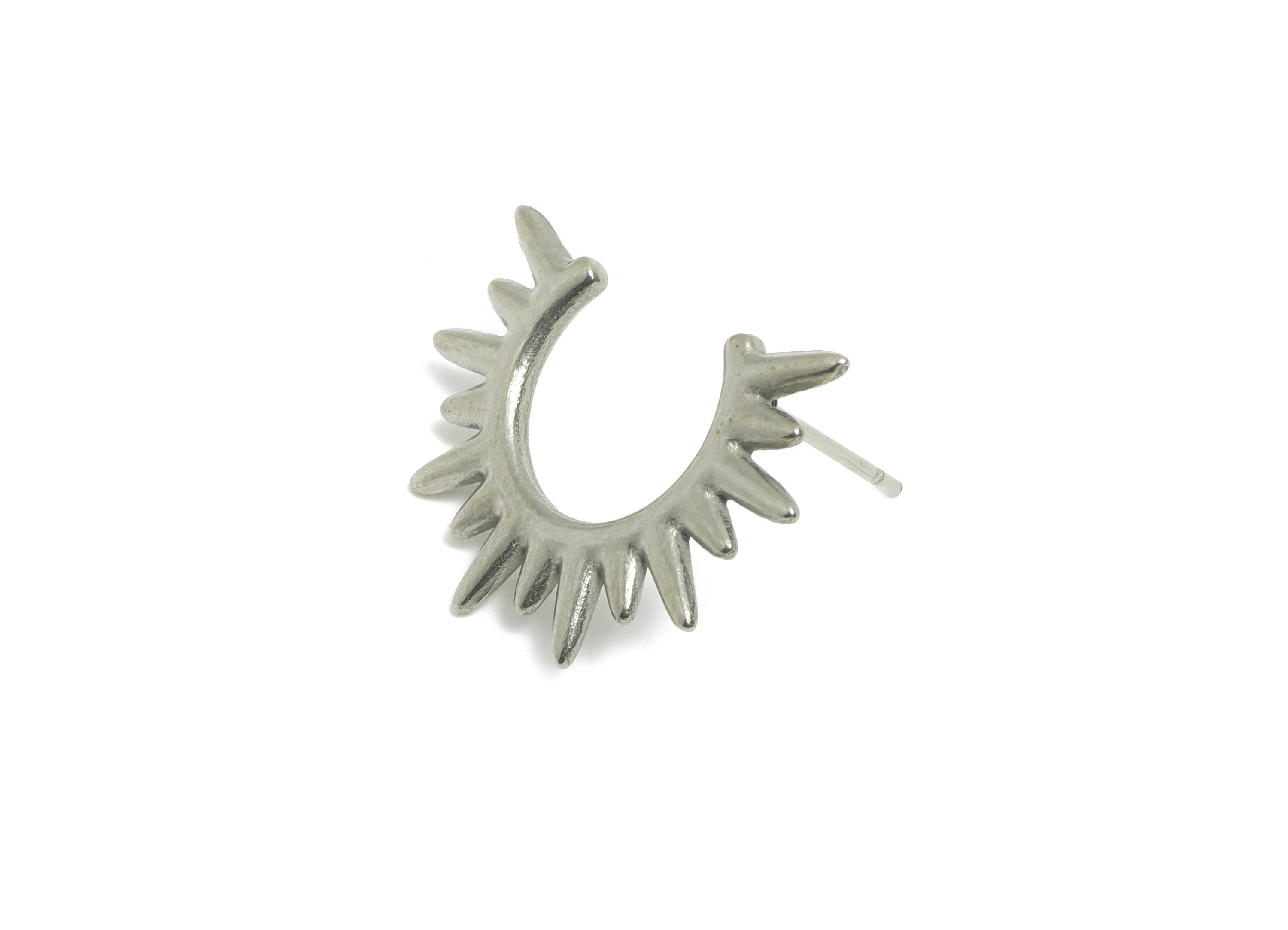 Steel Spiked Stud Earring - Steel Open Hoop Punk Style Earring Post - Bold Statement Earring - Rocker Style Earring Stud - 23x23x1mm -SS2711 - DOMEDBAZAAR