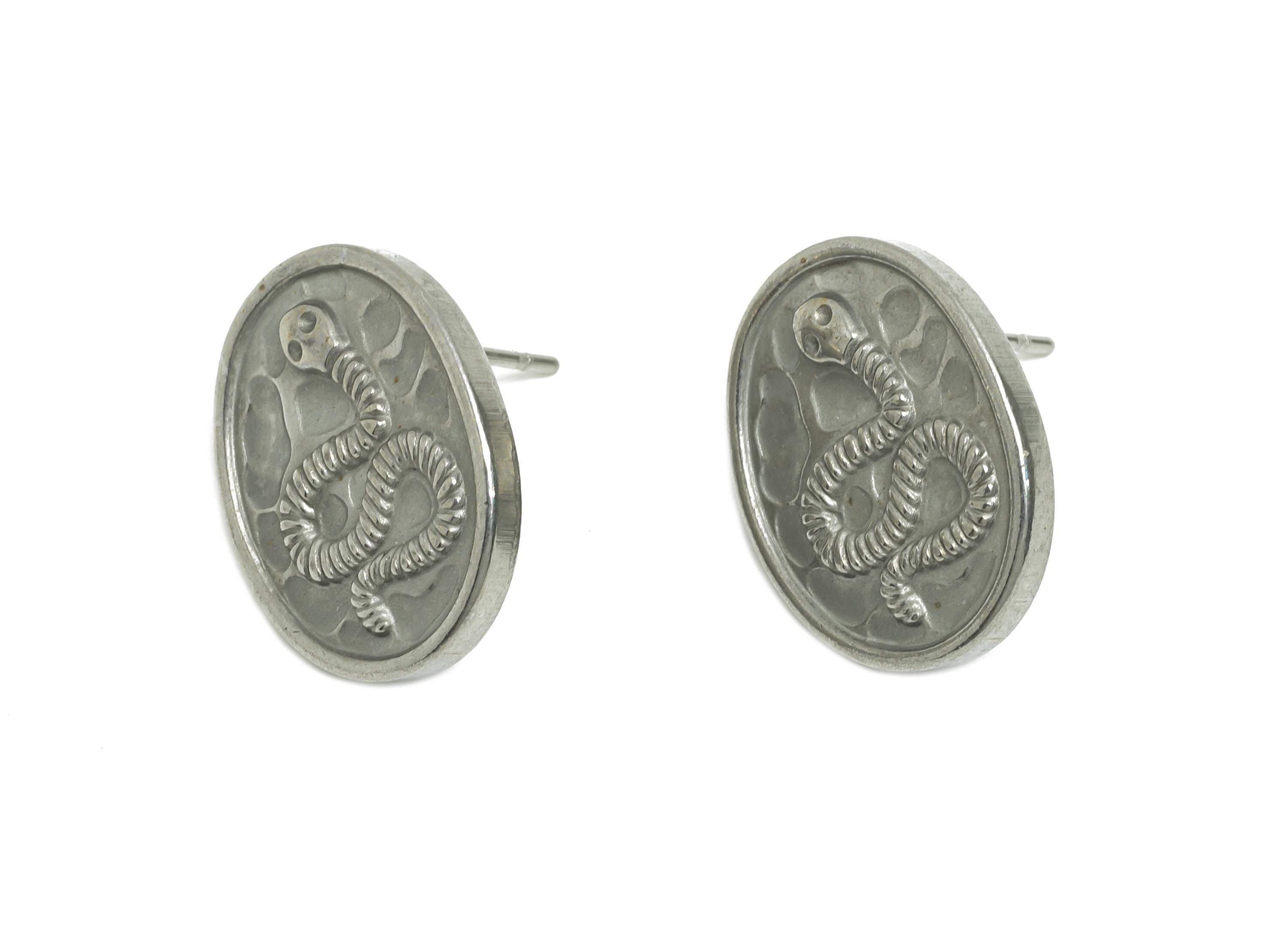 Steel Snake Stud Earring - Steel Textured Oval Snake Stud Earrings - Bold Steel Earring - Geometry Steel Post - 18x14x2.24mm -SS2715 - DOMEDBAZAAR