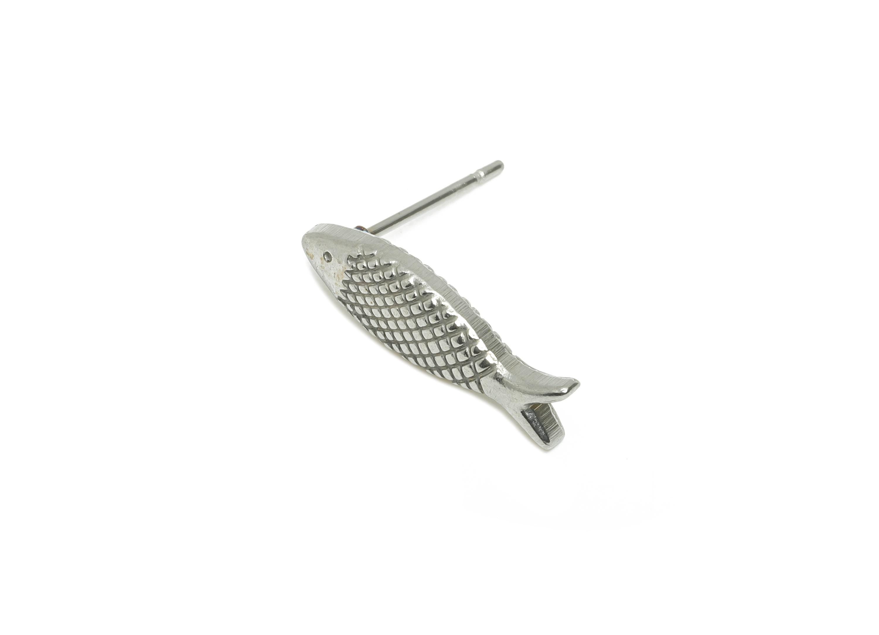 Steel Fish Stud Earring - Steel Textured Fish Earring - Steel Marine Life Earring Post - Stainless Steel Post - 18.78x5x2.84mm - SS2722