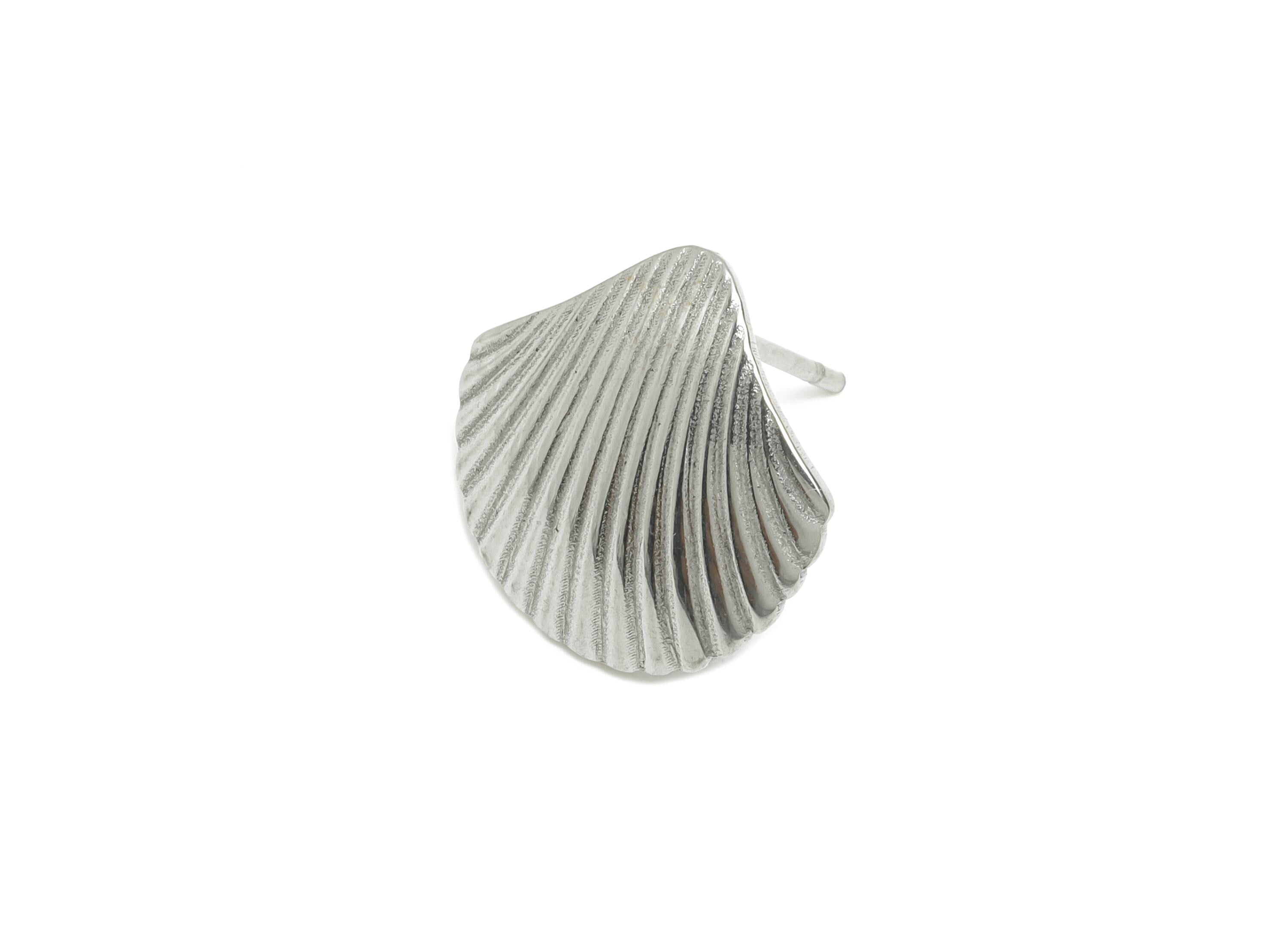 Steel Seashell Stud Earring - Steel Textured Beach Shell Jewelry - Steel Marine Life Earring Post - Ocean Inspired Stud - 14x14x1mm - SS2714 - DOMEDBAZAAR