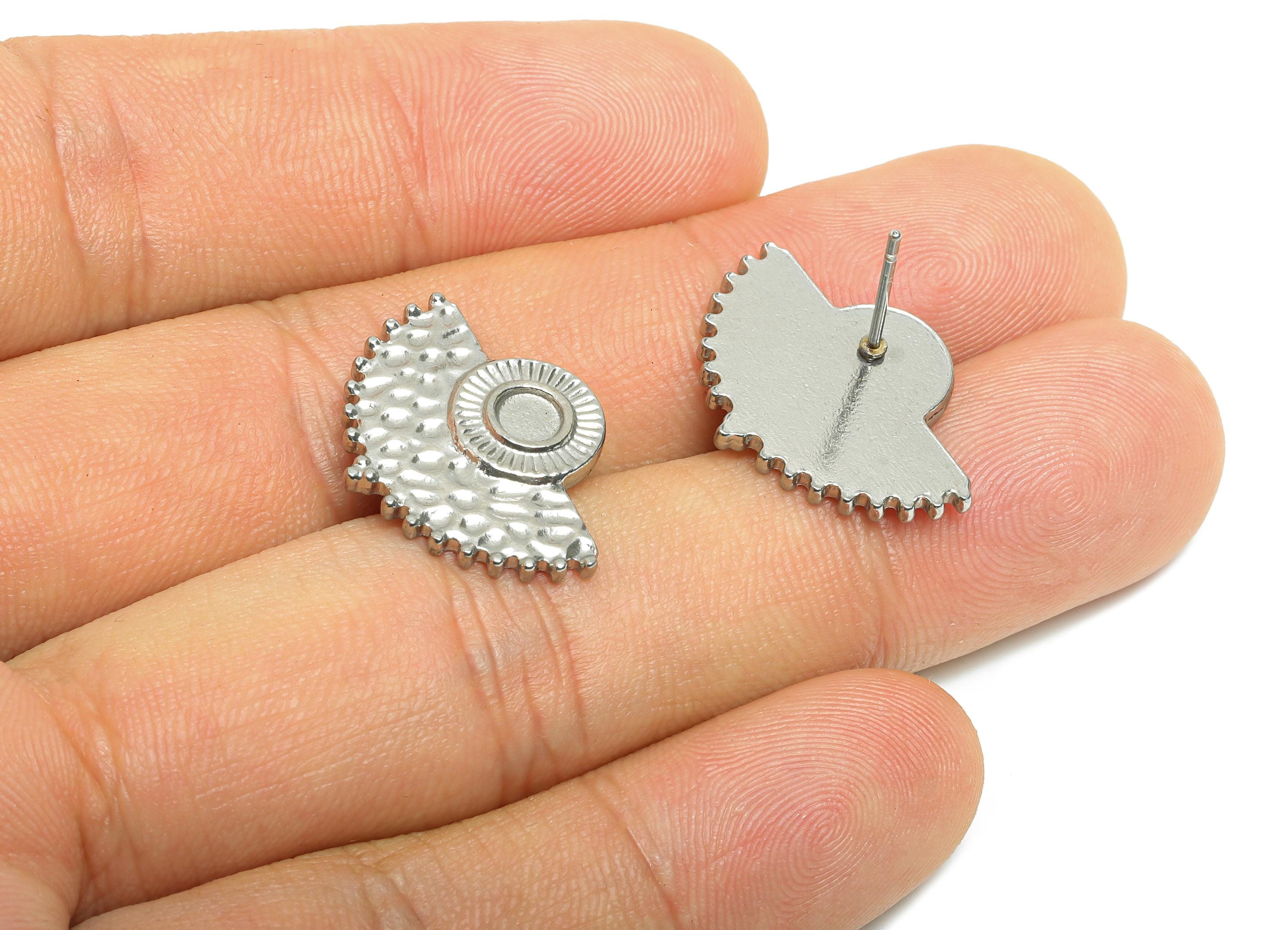 Steel Fan Stud Earring - Steel Hammered Fan Earring Post For DIY Bead - Geometric Stud Earring - Stainless Steel Post - 22x16x2mm - SS2731