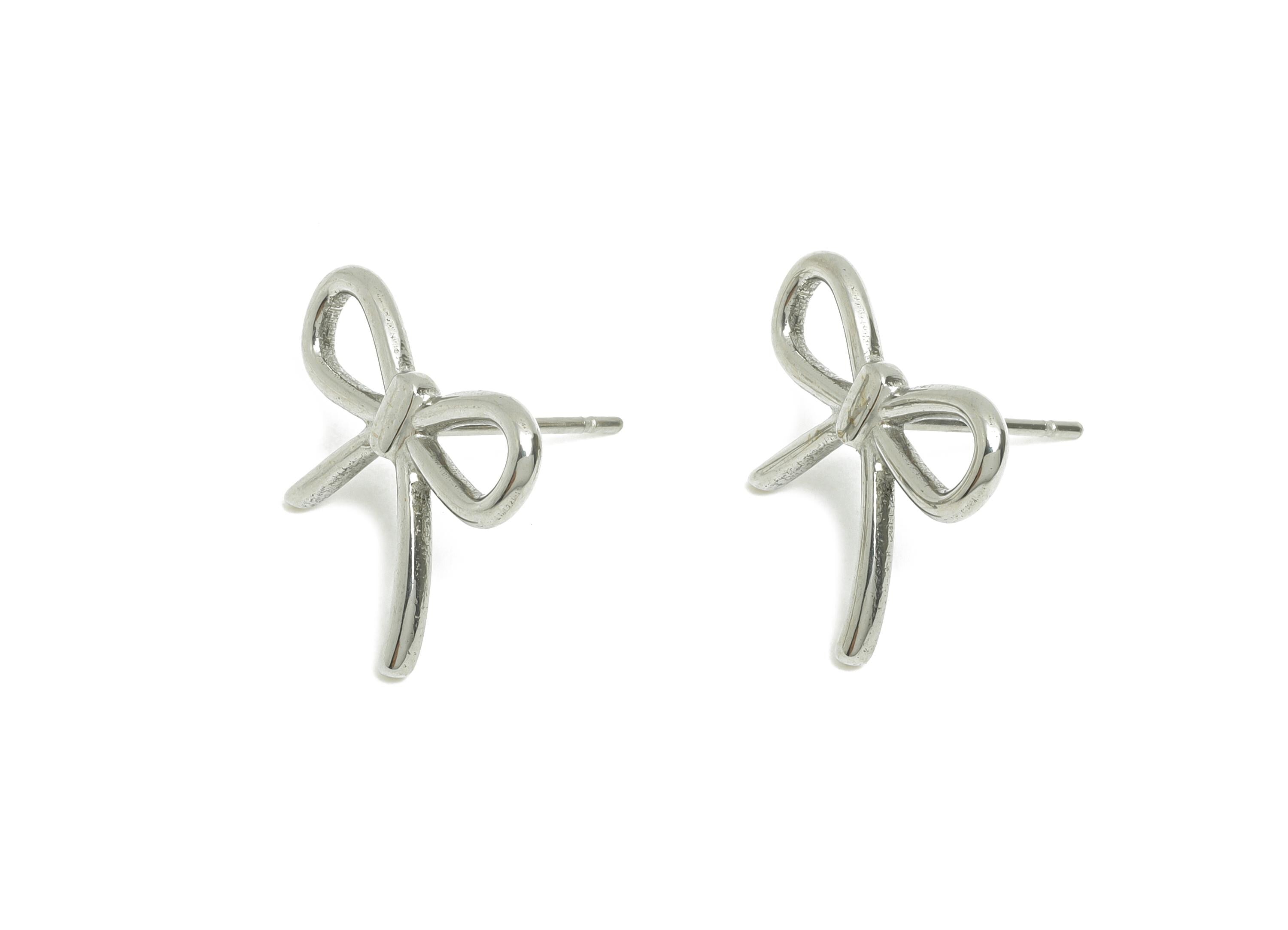 Steel Bow Wire Stud Earring - Steel Butterfly Bow Jewelry - Steel Modern Bow Earring Post - Stainless Steel Post - 14x17x1.63mm - SS2727