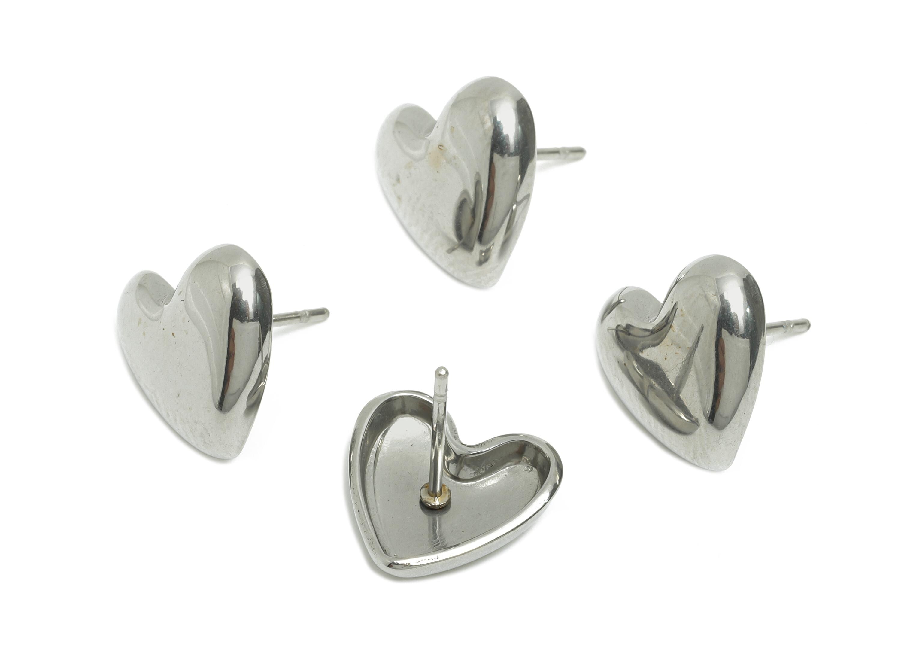 Steel Heart Stud Earring - Steel Romantic Stud Earring - Valentine Jewelry - Stainless Steel Post - Minimalist Heart Stud - 11x12x3mm-SS2713