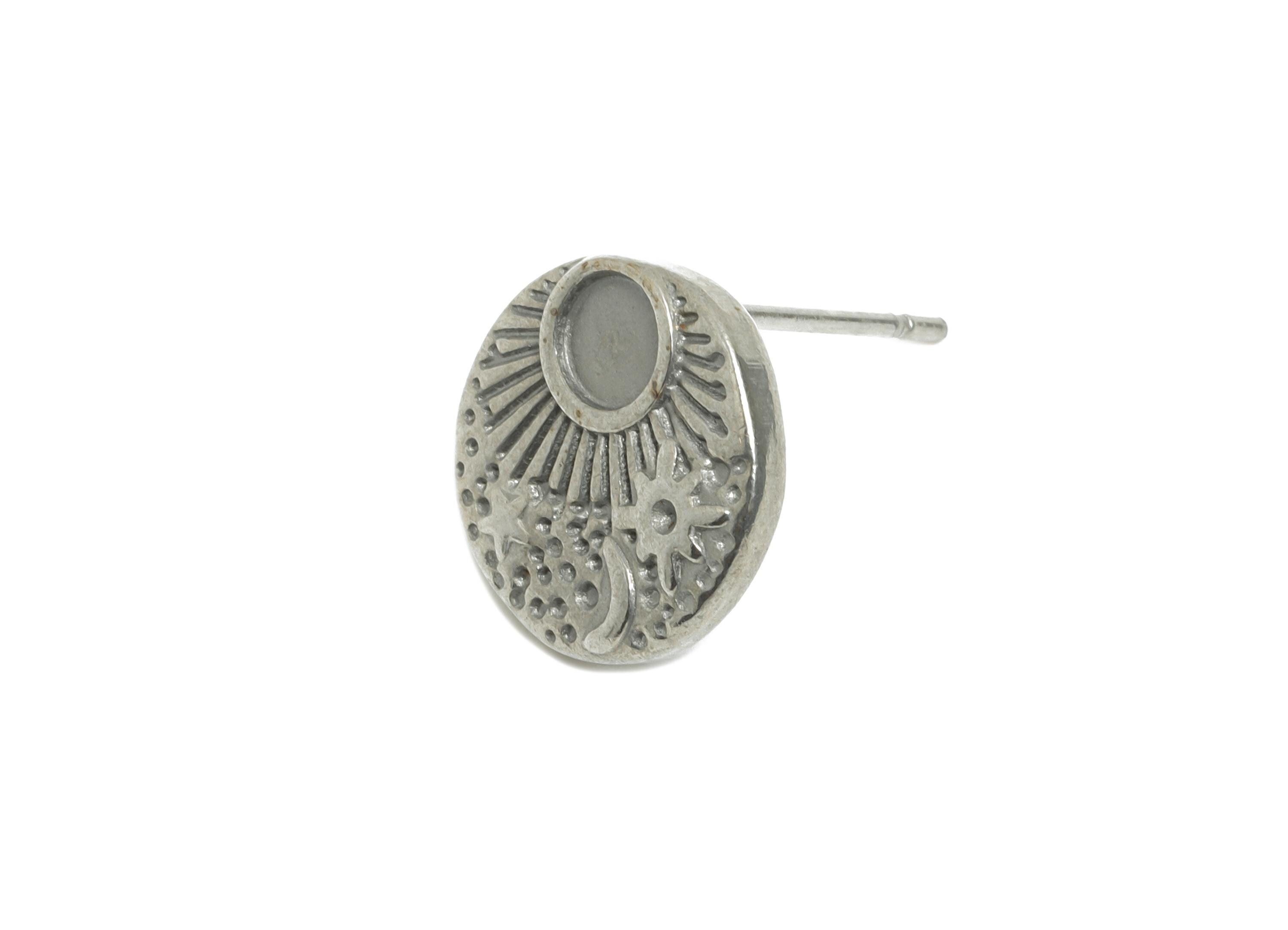 Steel Sun Stud Earring - Steel Crescent Earring Post For DIY Bead - Steel Celestial Stud Earring - Space Steel Post - 12x12x1mm - SS2730 - DOMEDBAZAAR