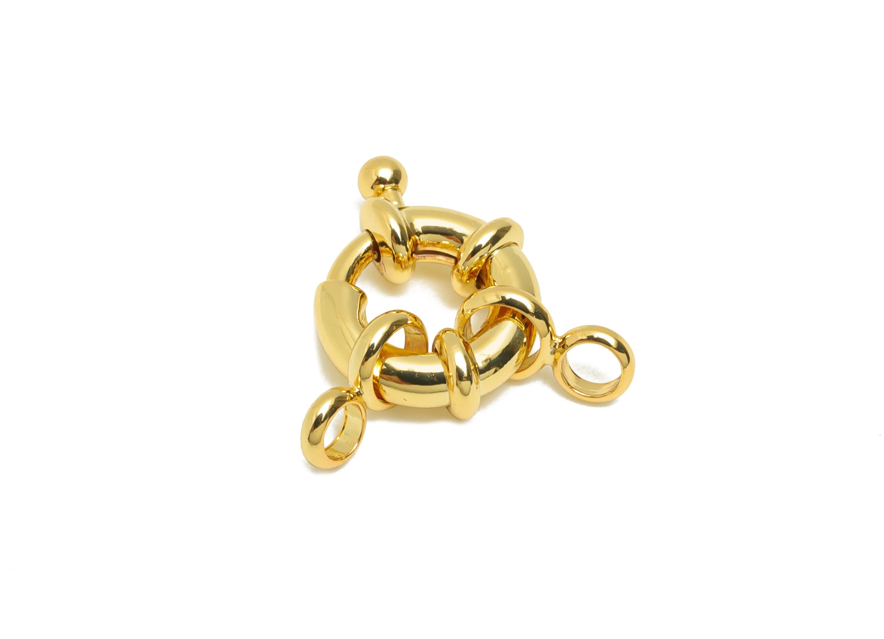 Brass Round Spring Ring Clasp - Spring Ring Clasp with Loop - Chunky Circle Lock Connector - 18K Real Gold Plated - 21.7x14.7x4mm - RGP11018 - DOMEDBAZAAR