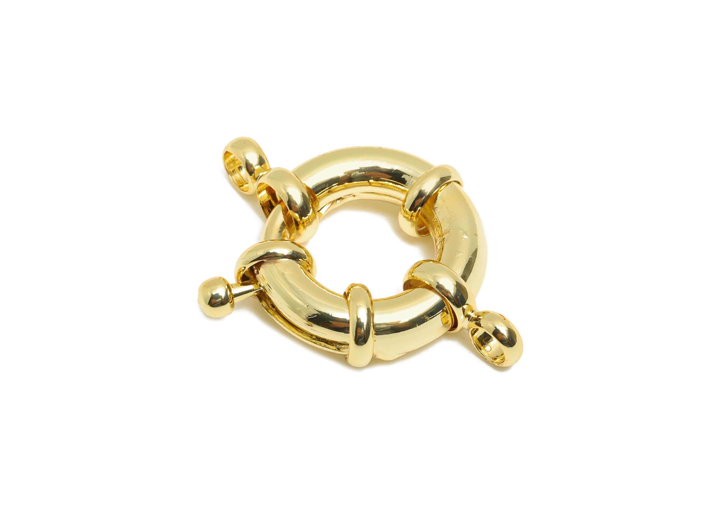 Brass Round Spring Ring Clasp - Spring Ring Clasp with Loop - Chunky Circle Lock Connector - 18K Real Gold Plated - 25x22x5.8mm - RGP11020 - DOMEDBAZAAR