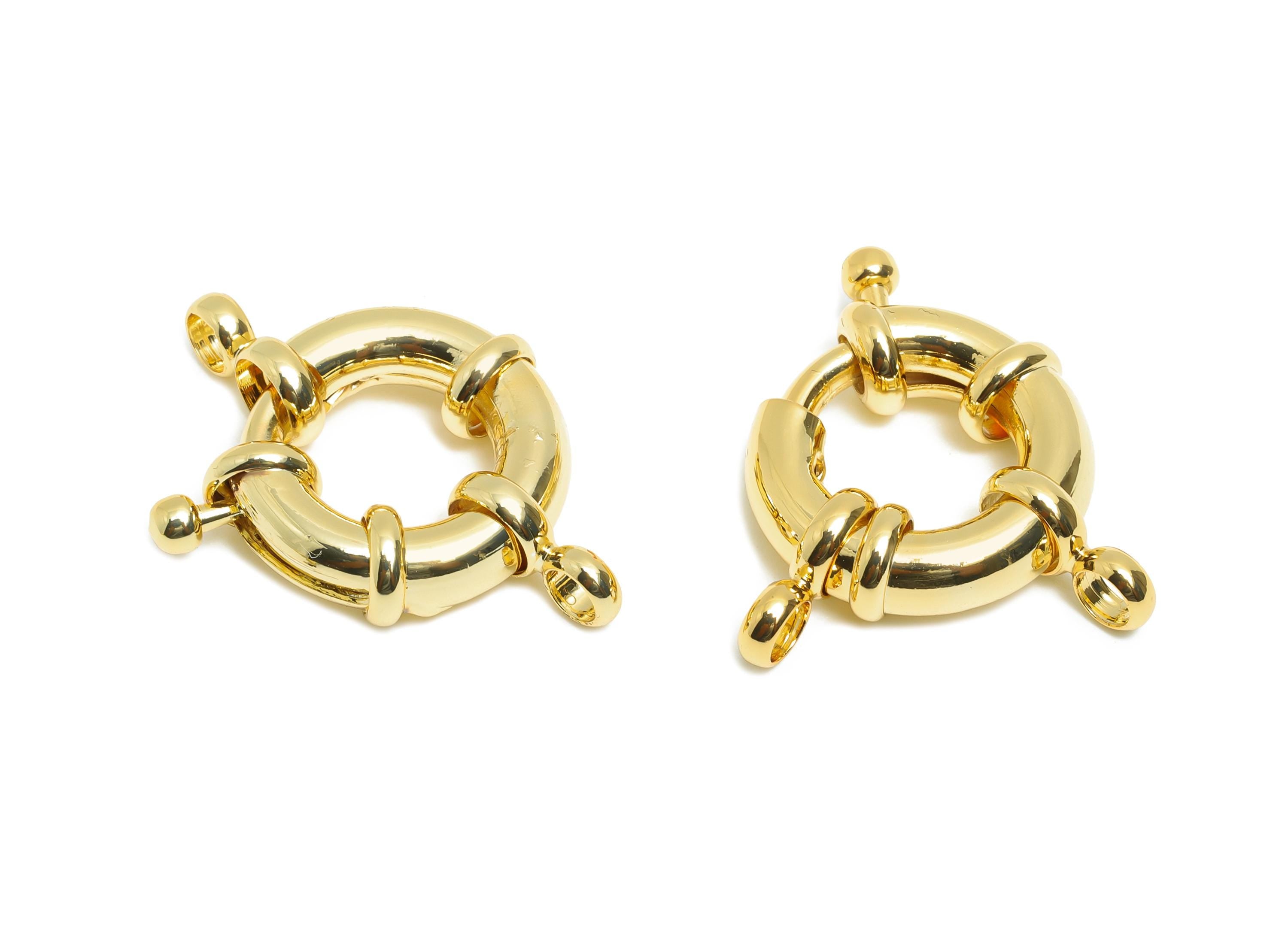 Brass Round Spring Ring Clasp - Spring Ring Clasp with Loop - Chunky Circle Lock Connector - 18K Real Gold Plated - 25x22x5.8mm - RGP11020 - DOMEDBAZAAR
