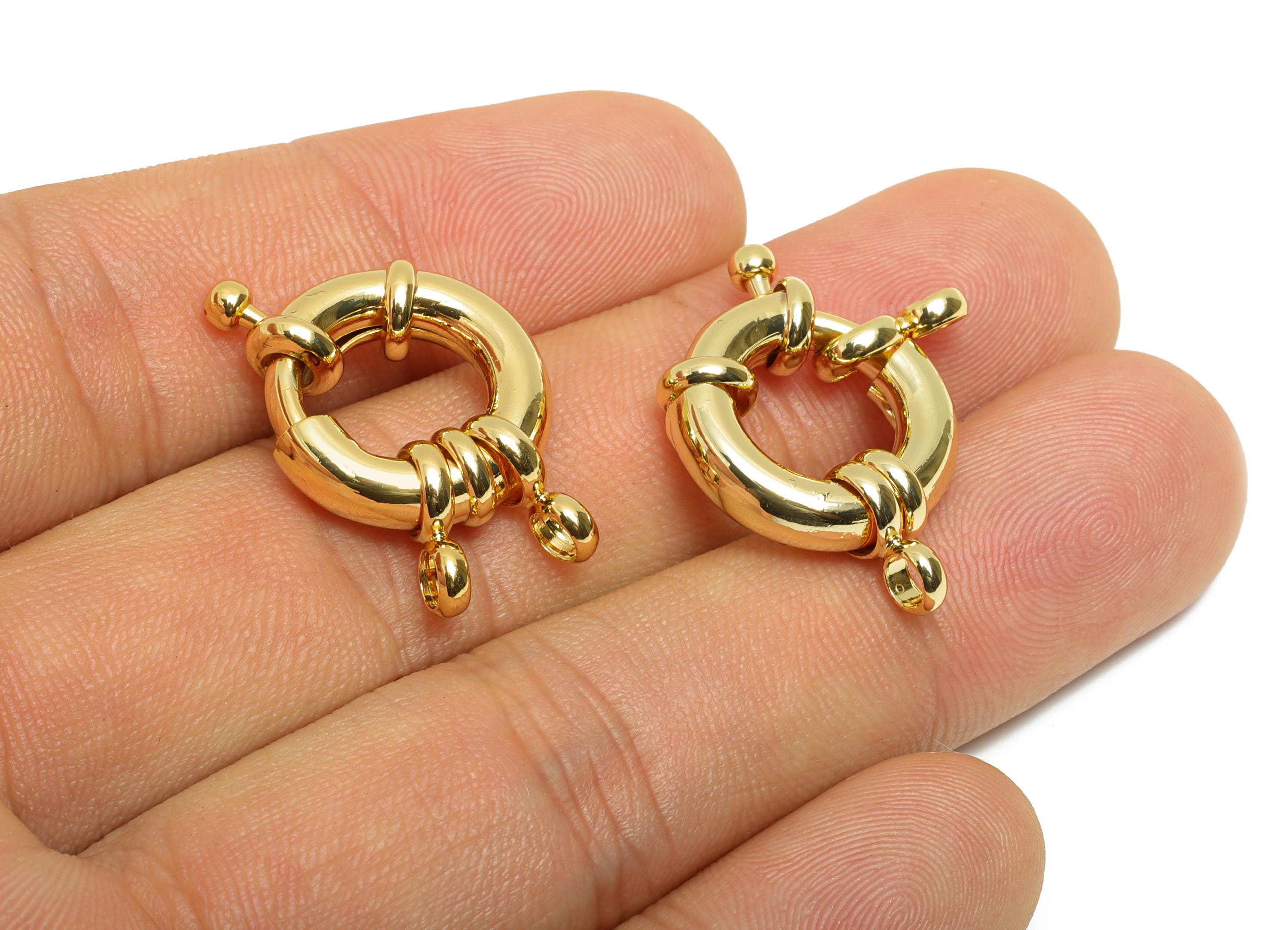 Brass Round Spring Ring Clasp - Spring Ring Clasp with Loop - Chunky Circle Lock Connector - 18K Real Gold Plated - 25x22x5.8mm - RGP11020 - DOMEDBAZAAR