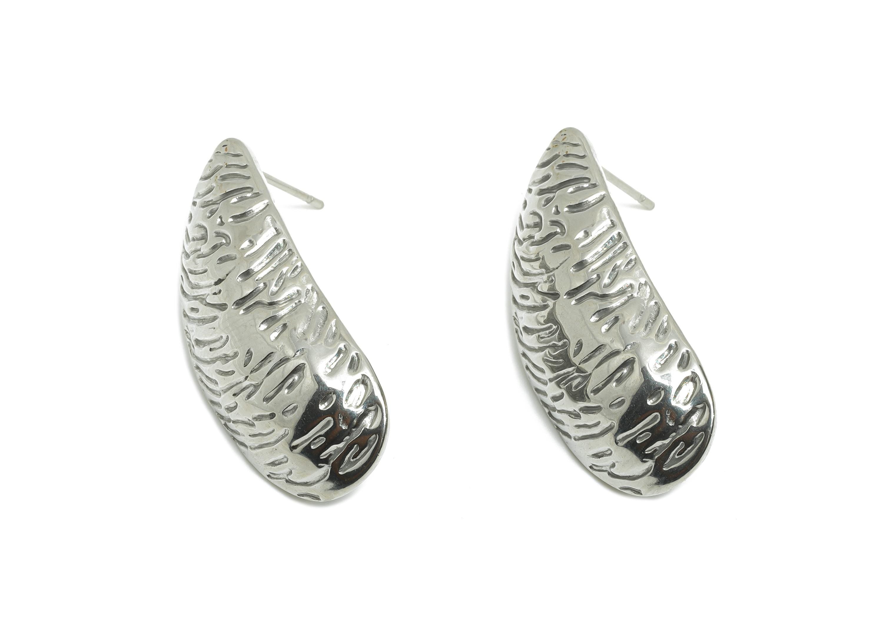 Steel Abstract Stud Earring - Steel Textured Earring Post - Steel Handcrafted Look Earring - Stainless Steel Post - 12x12x1mm - SS2712