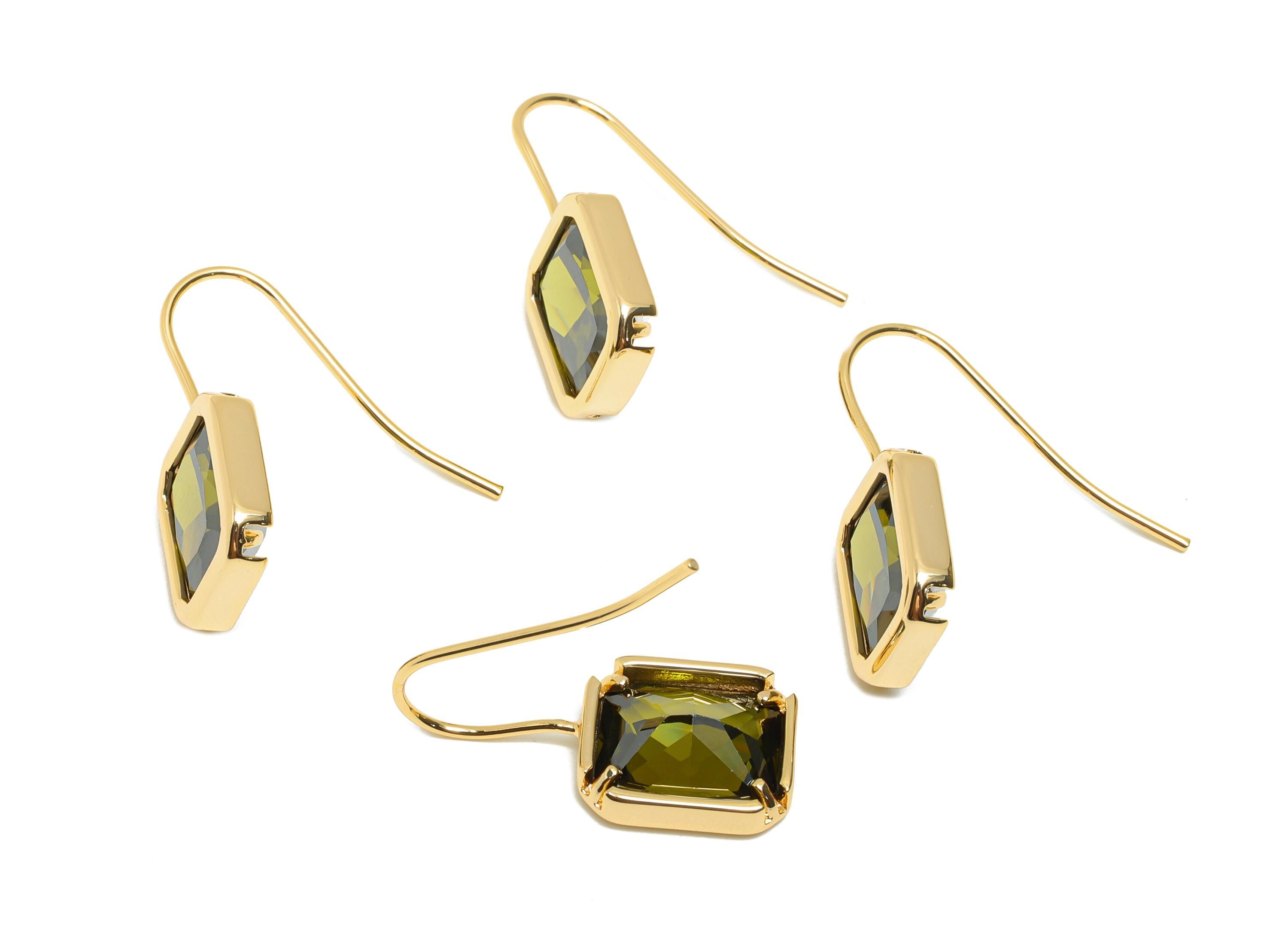 Brass Zircon Hook Earring - Geometric Faceted Zircon Ear Wire Hook - Elegant Hook Ear Jewelry Gift - 18K Gold Plated - 24x10x5mm - RGP11076 - DOMEDBAZAAR