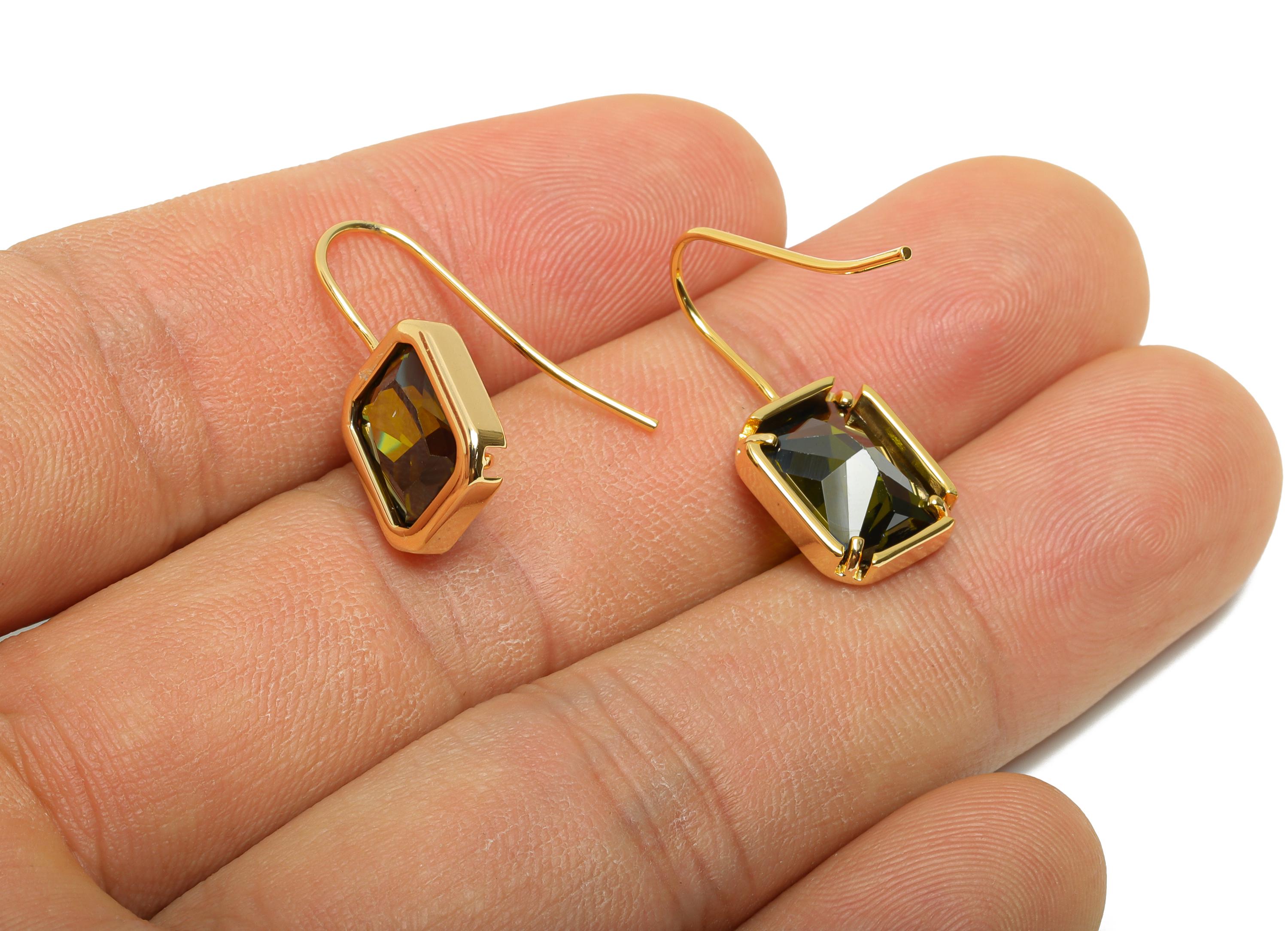 Brass Zircon Hook Earring - Geometric Faceted Zircon Ear Wire Hook - Elegant Hook Ear Jewelry Gift - 18K Gold Plated - 24x10x5mm - RGP11076 - DOMEDBAZAAR