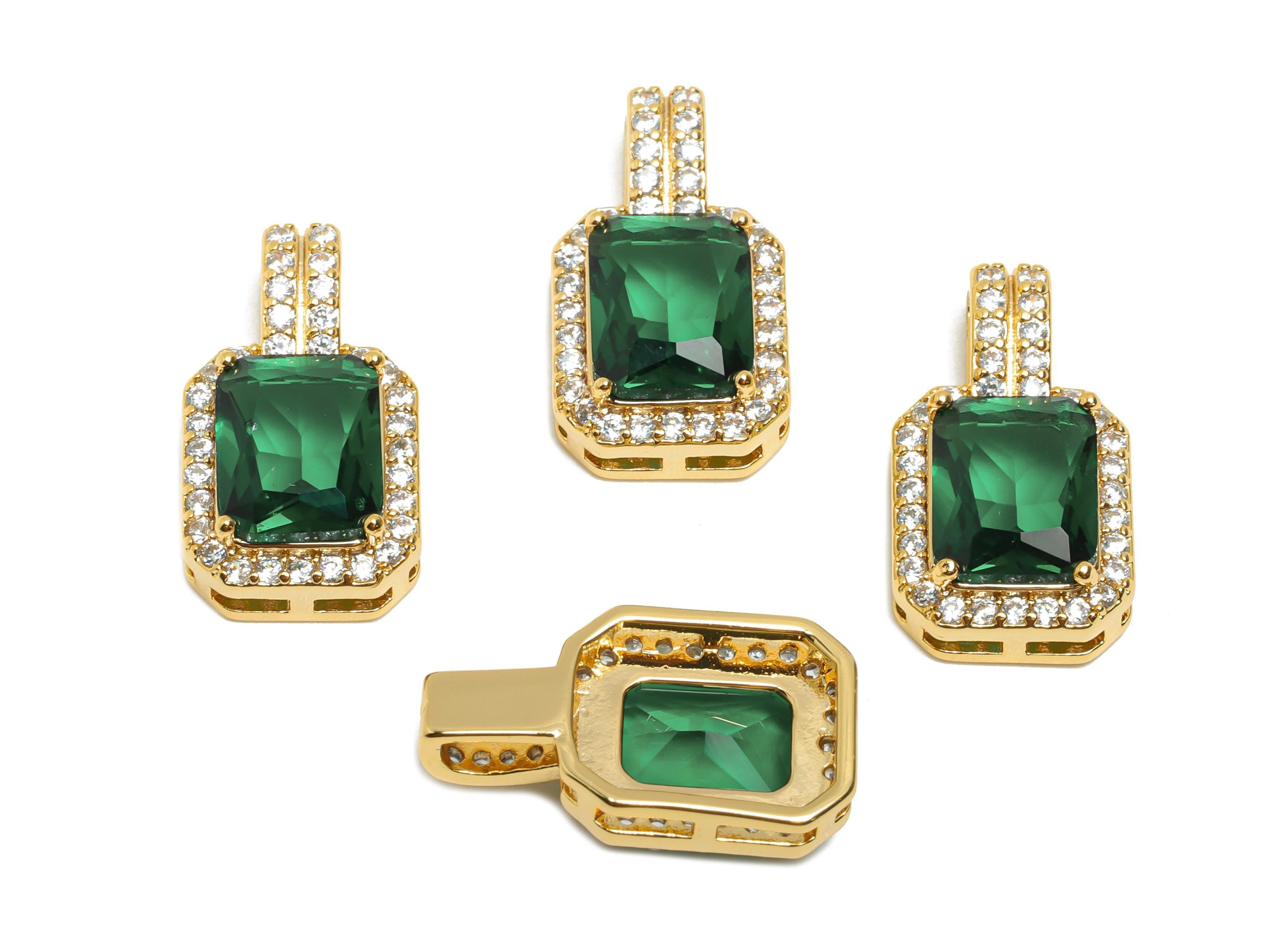 Dainty Geometric Zircon Pendant - Brass Necklace Pendant with Zircon - Elegant Jewelry Finding - 18K Real Gold Plated - 18x10x5mm -RGP11073 - DOMEDBAZAAR