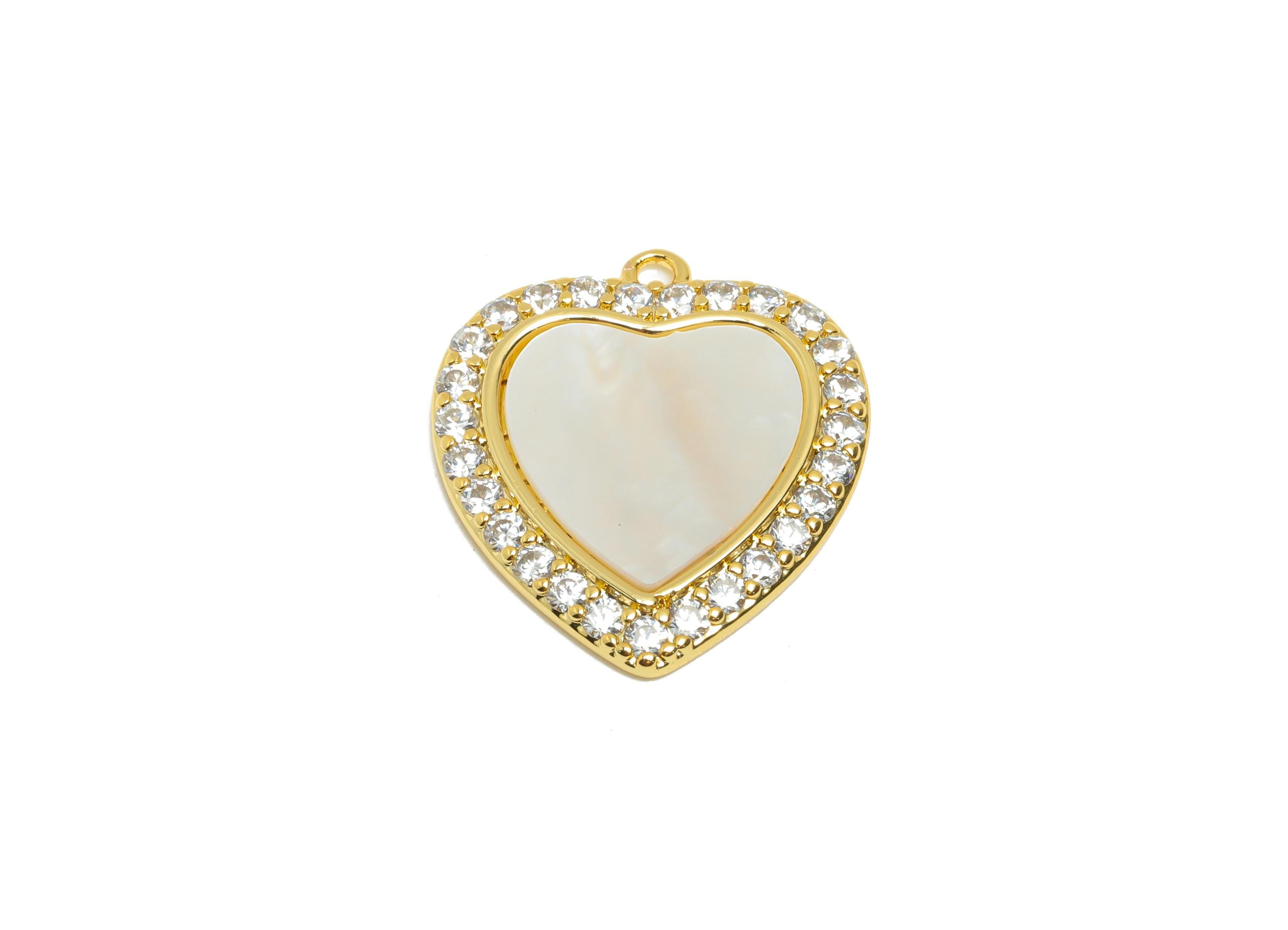 Brass Heart Shell Pendant - Sparkling Zircon Love Pendant - Romantic Heart Jewelry Making - 18K Real Gold Plated - 19.4x17.2x2mm - RGP11092 - DOMEDBAZAAR