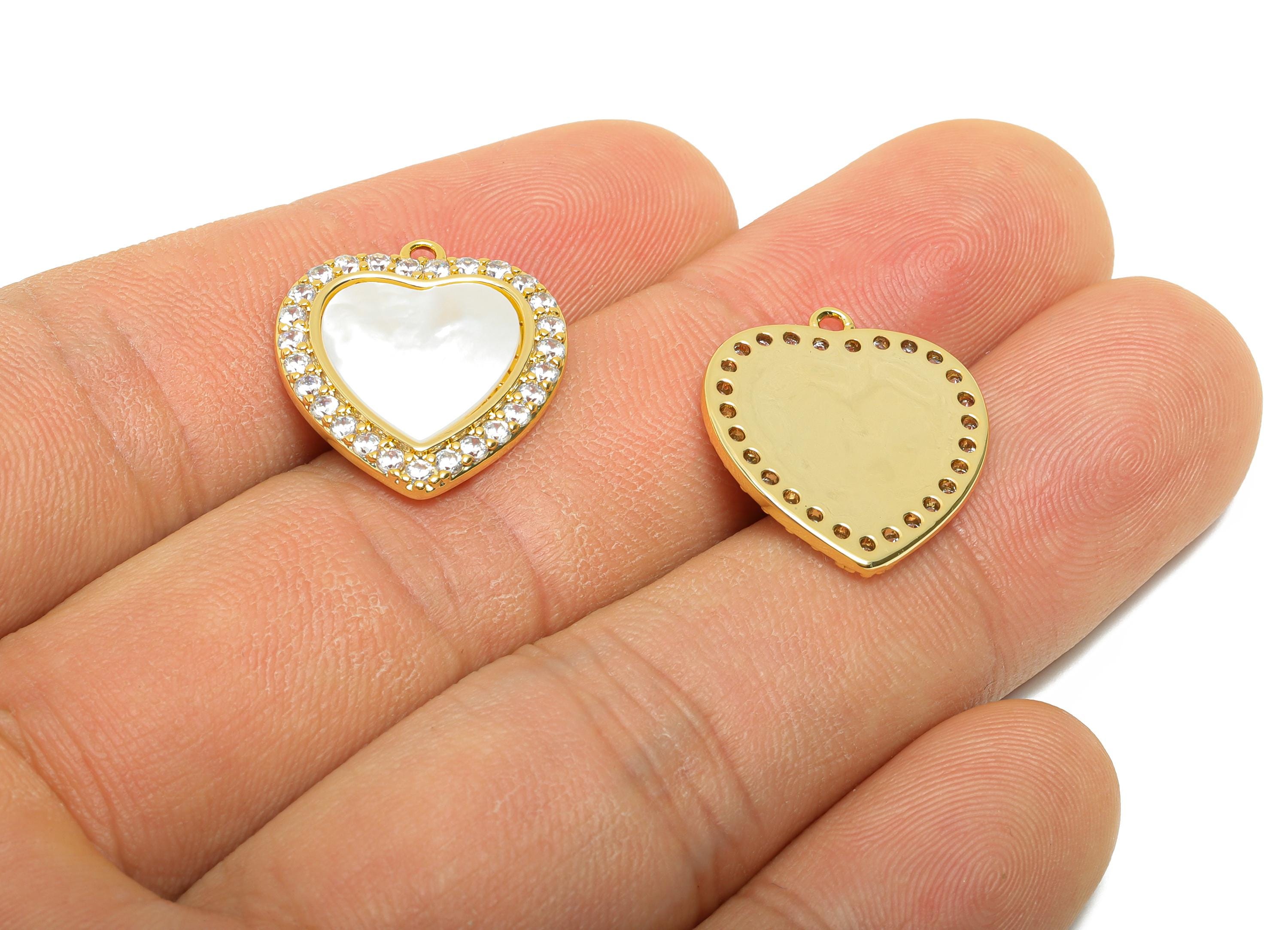 Brass Heart Shell Pendant - Sparkling Zircon Love Pendant - Romantic Heart Jewelry Making - 18K Real Gold Plated - 19.4x17.2x2mm - RGP11092 - DOMEDBAZAAR