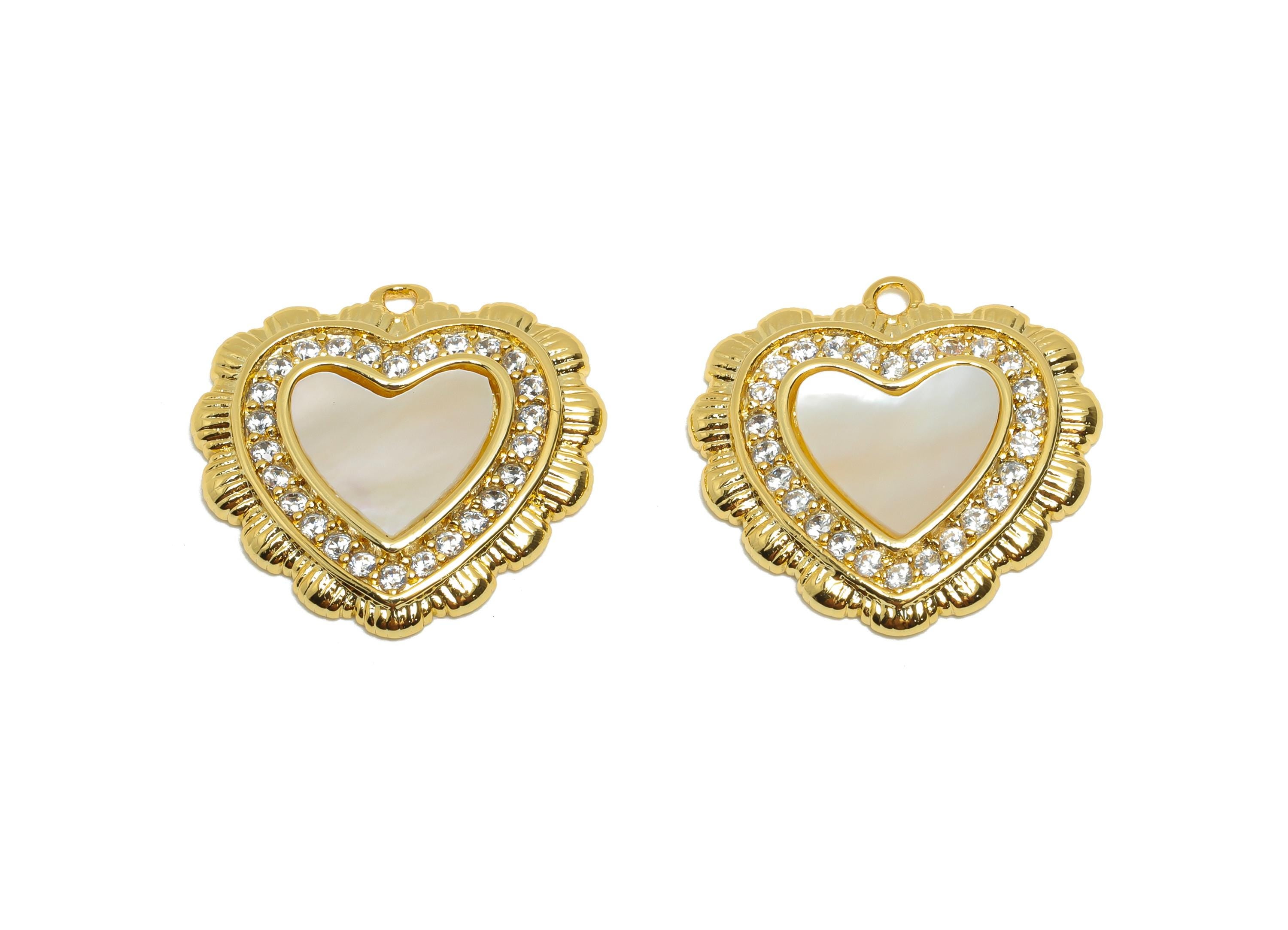 Brass Heart Shell Pendant - Sparkling Zircon Love Pendant - Refined Heart Jewelry Making - 18K Real Gold Plated - 17.7x18.3x2.5mm - RGP11093 - DOMEDBAZAAR