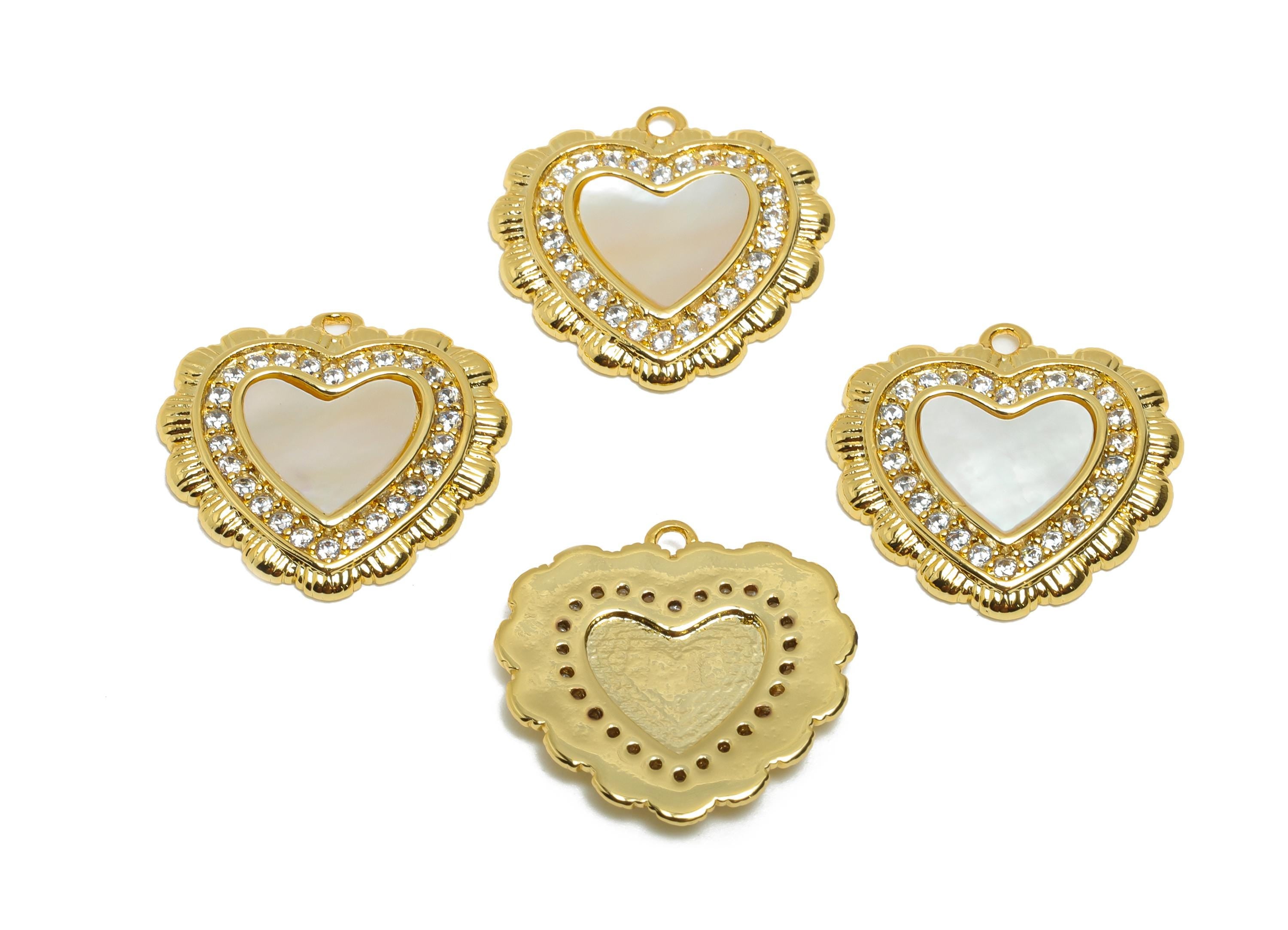 Brass Heart Shell Pendant - Sparkling Zircon Love Pendant - Refined Heart Jewelry Making - 18K Real Gold Plated - 17.7x18.3x2.5mm - RGP11093 - DOMEDBAZAAR