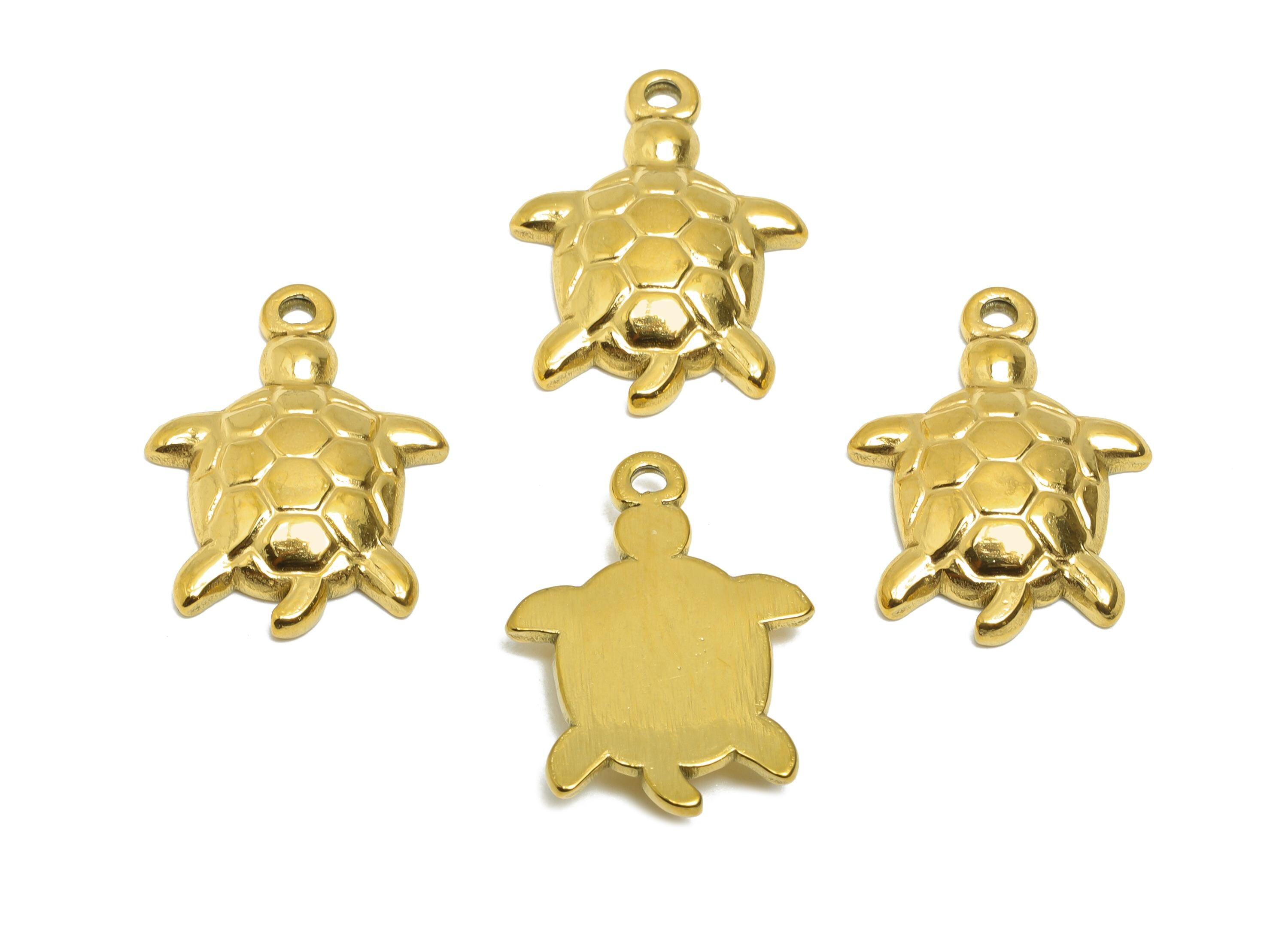 Steel Turtle Charms - Textured Marine Life Pendant - Boho Sea Animal Jewelry Piece - 24K Real Vacuum Plated - 20.8x15.35x3.28mm - SS2745 - DOMEDBAZAAR