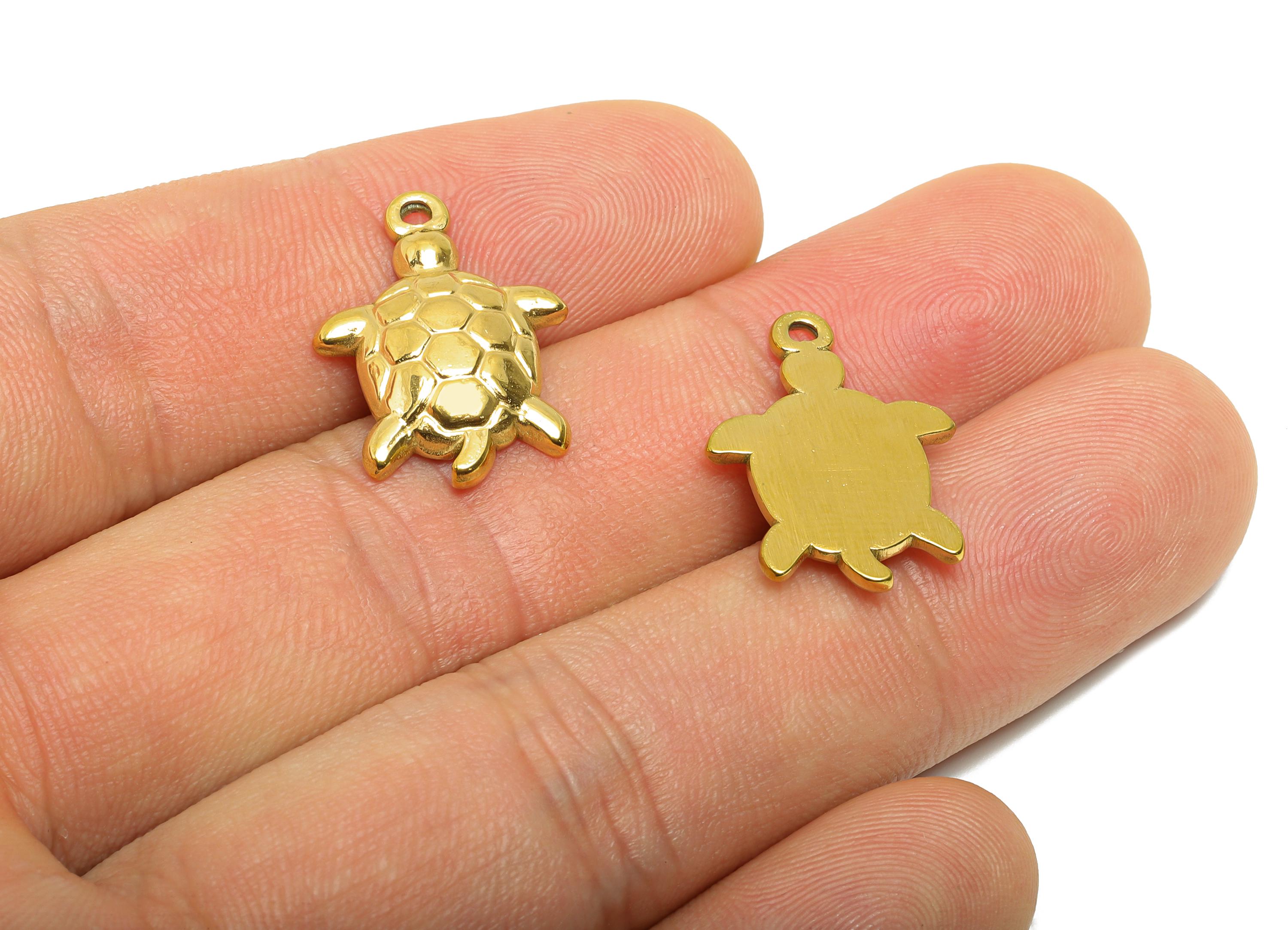 Steel Turtle Charms - Textured Marine Life Pendant - Boho Sea Animal Jewelry Piece - 24K Real Vacuum Plated - 20.8x15.35x3.28mm - SS2745 - DOMEDBAZAAR