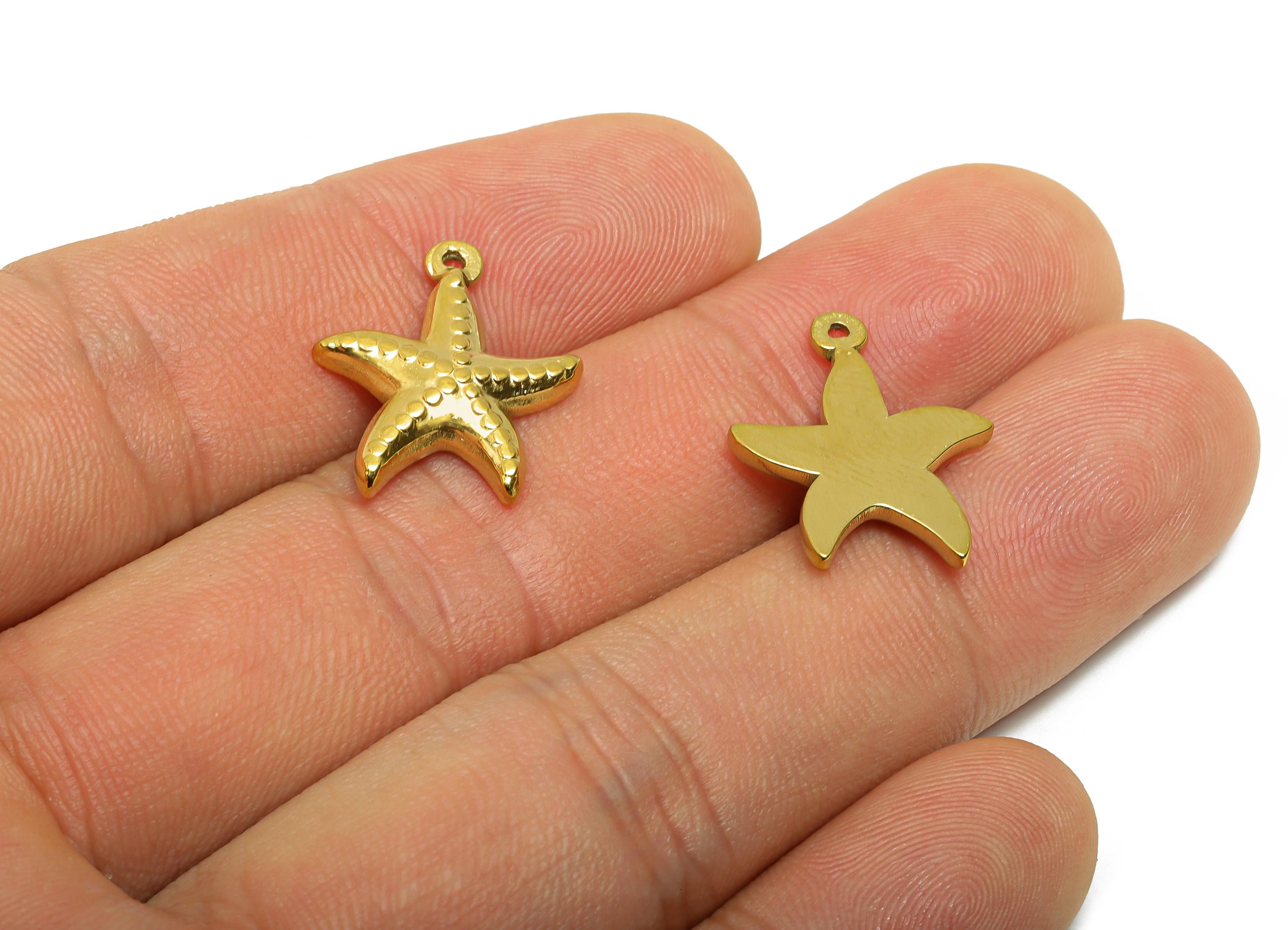 Steel Starfish Charm - Marine Life Necklace Pendant - Minimalist Starfish Jewelry Supply - 24K Real Vacuum Plated - 19x16.3x3.15mm - SS2747 - DOMEDBAZAAR