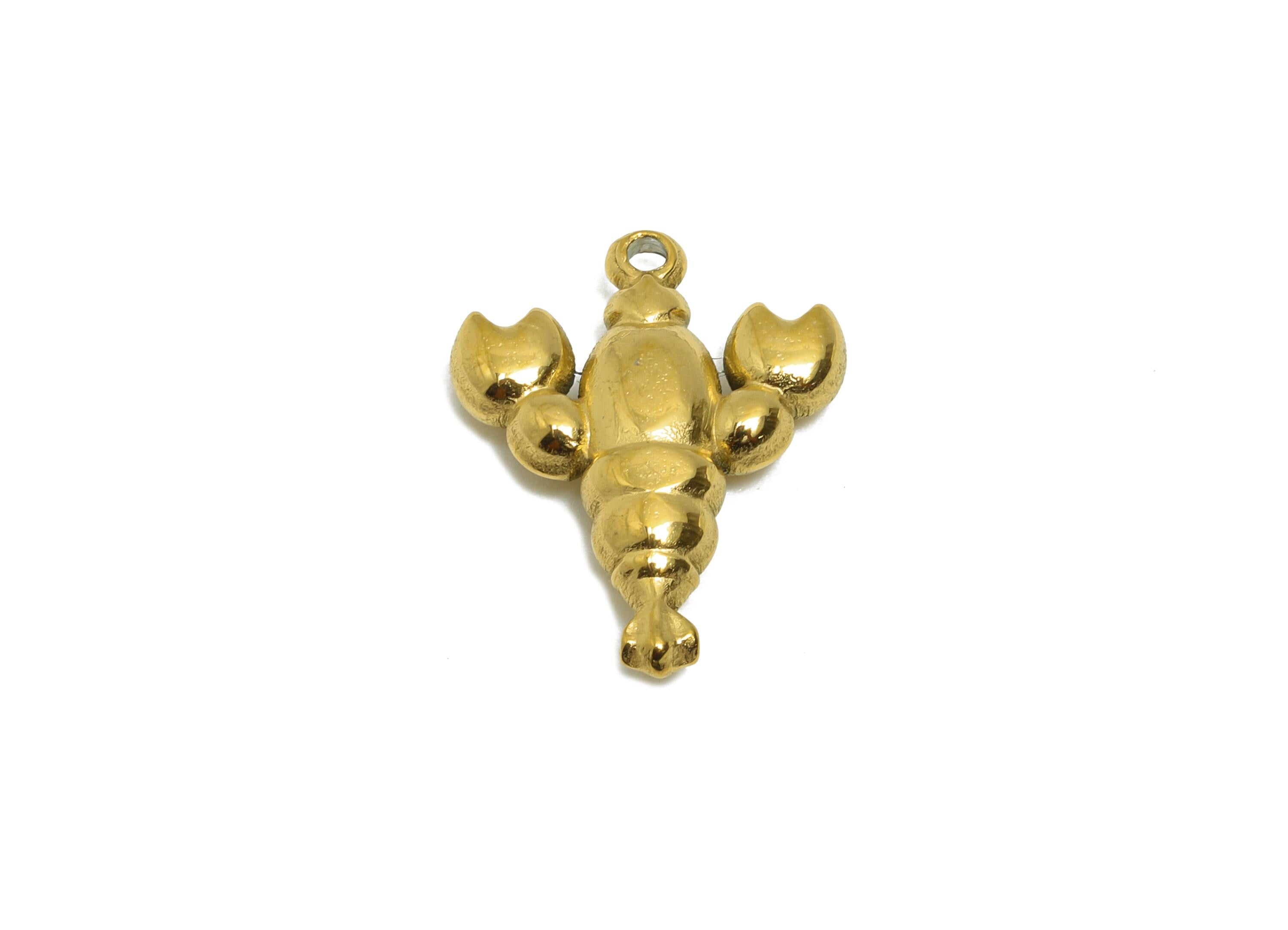 Gold Steel Lobster Charms - Cute Marine Life Pendant - Ocean Animal Jewelry Component - 24K Real Vacuum Plated - 17.6x13.8x3.06mm - SS2750 - DOMEDBAZAAR