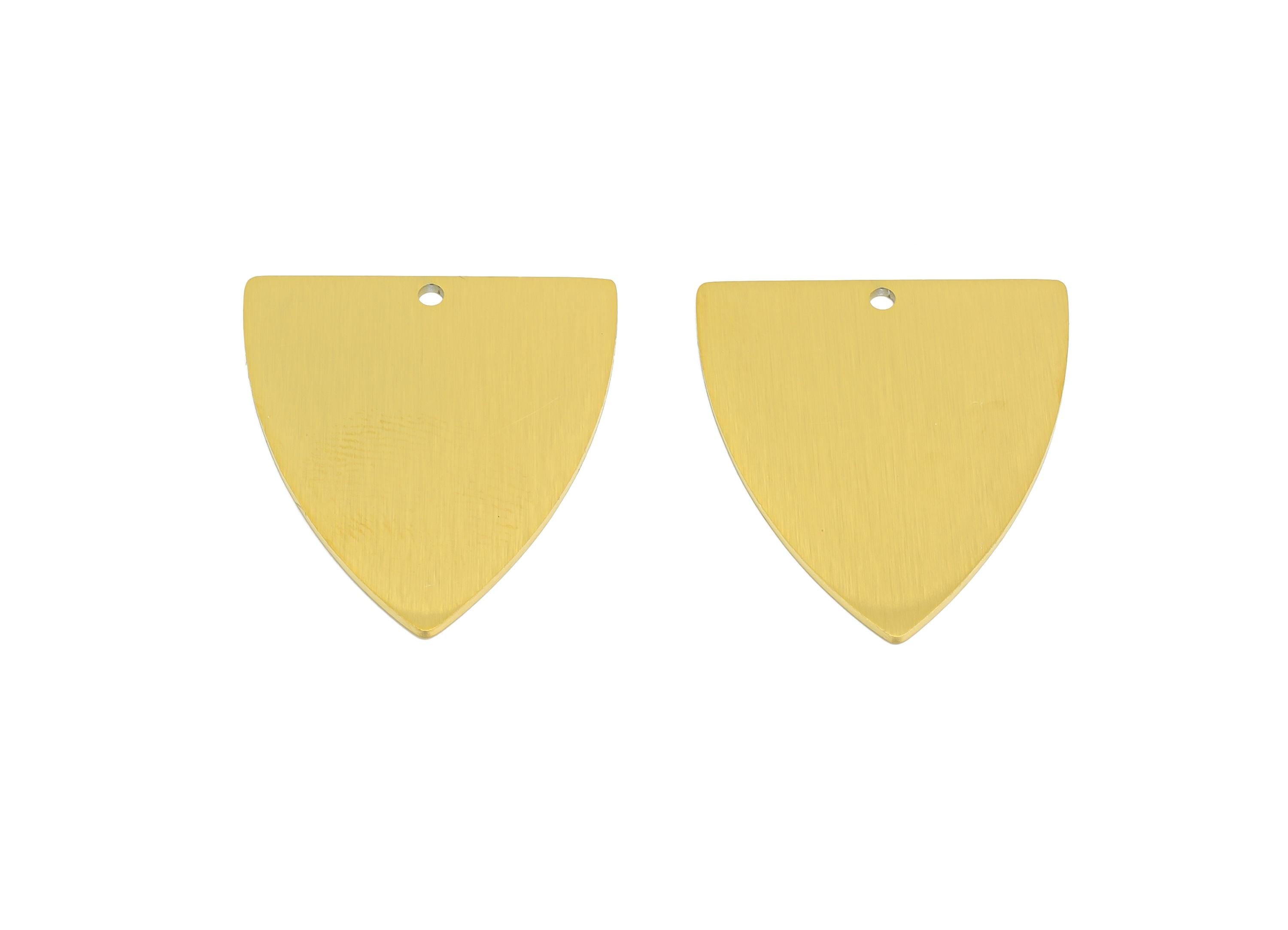 Steel Shield Charm - Textured Steel Geometric Pendant - Minimalist Metal DIY Jewelry Supply - Real Vacuum Plated - 27.6x24.8x0.9mm - SS2754 - DOMEDBAZAAR