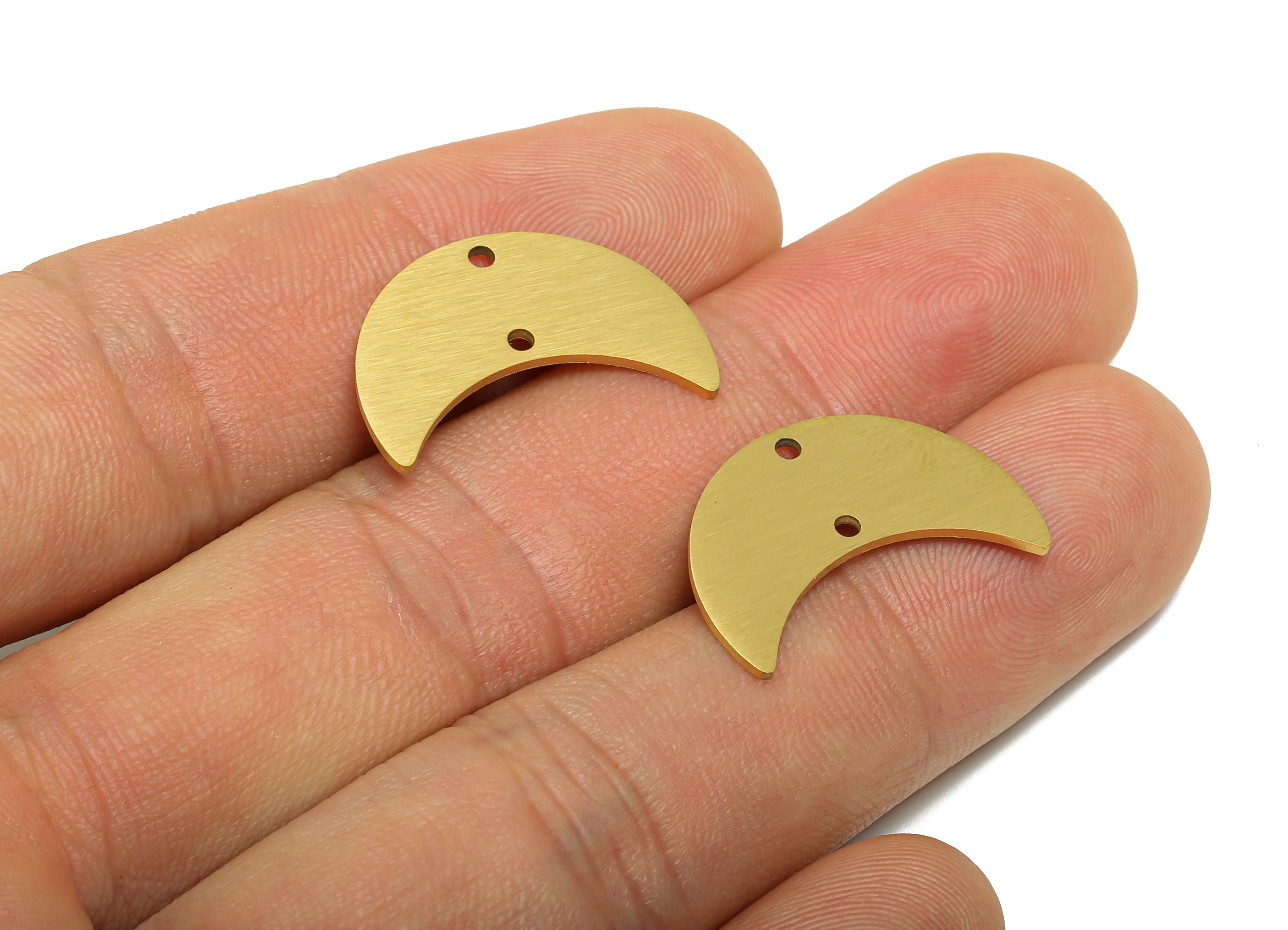 Steel Crescent Connector - Celestial Moon Jewelry Charm With 2 Holes - Gold Jewelry Findings - Real Vacuum Plated - 21.9x14.7x0.9mm - SS2755 - DOMEDBAZAAR