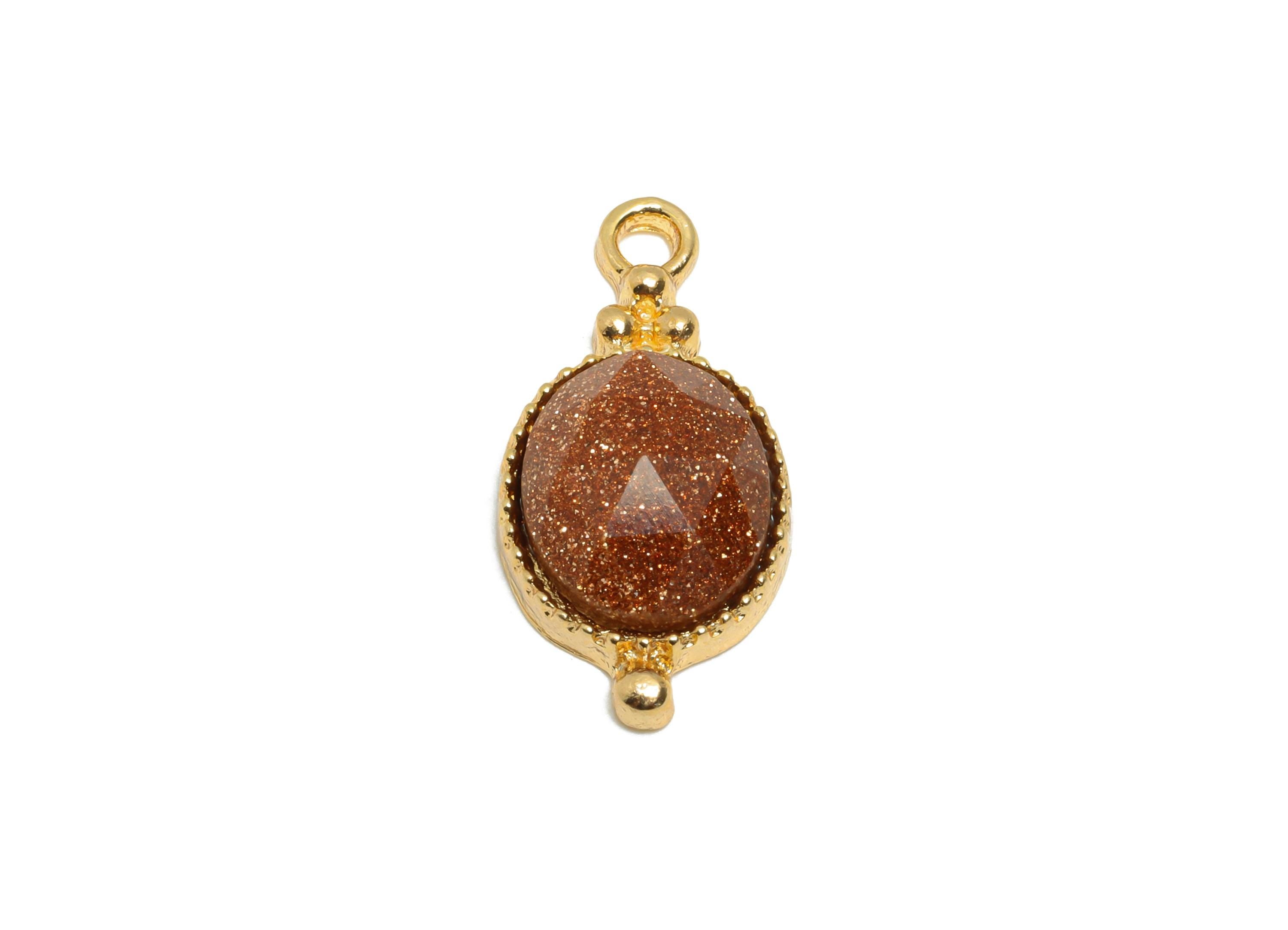 Gold Stone Pendant - Vintage Brown Glitter Charm - Sparkling Stone Pendant - Handmade Jewelry Supply - Gold Tone Plating - 20x9x4mm - NS3115 - DOMEDBAZAAR