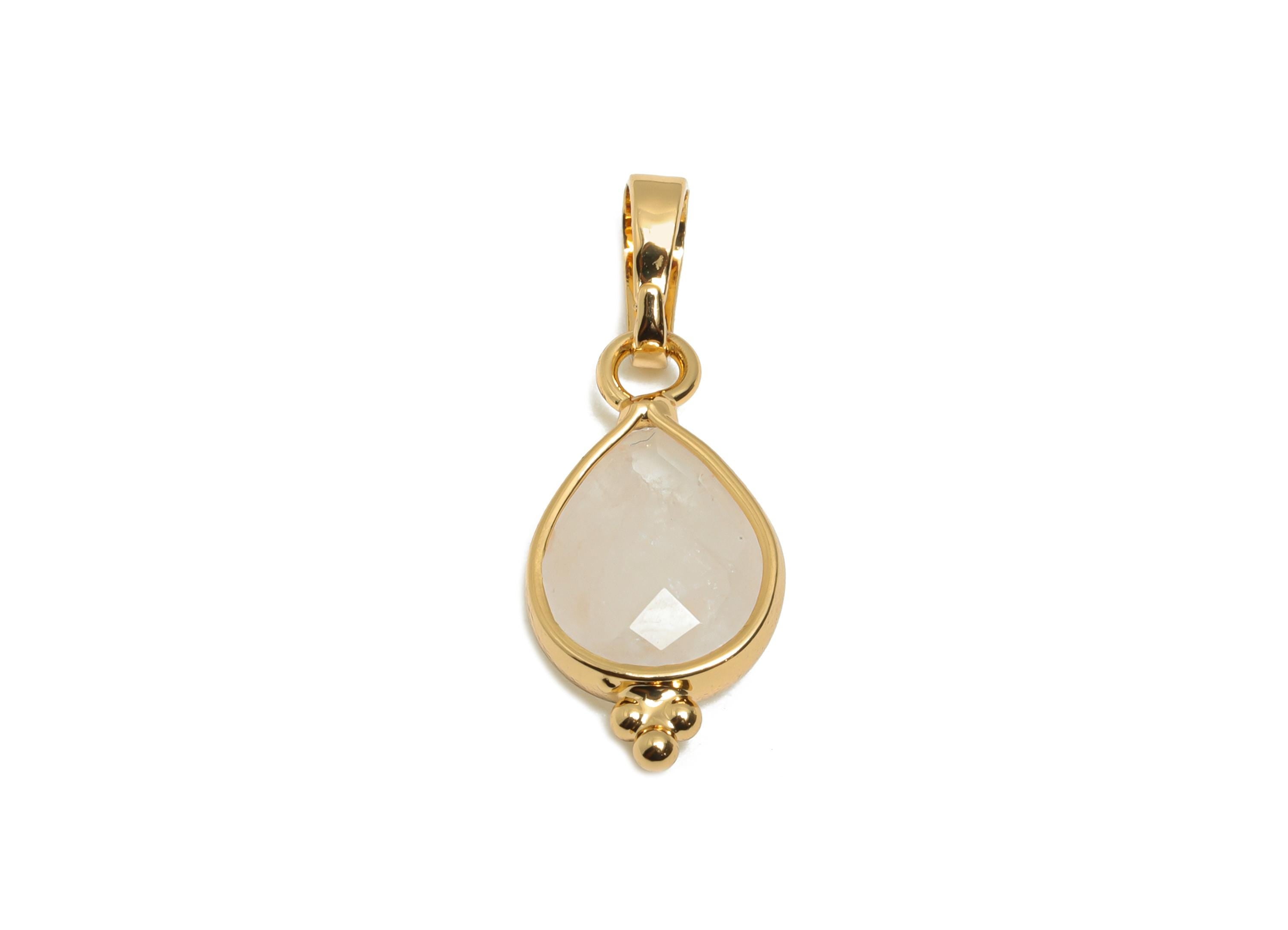 Brass Teardrop Stone Pendant - White Crystal Charm - Sparkling Faceted Gemstone - Handmade Jewelry  - Gold Tone Plating - 20x9x4mm - NS3111 - DOMEDBAZAAR