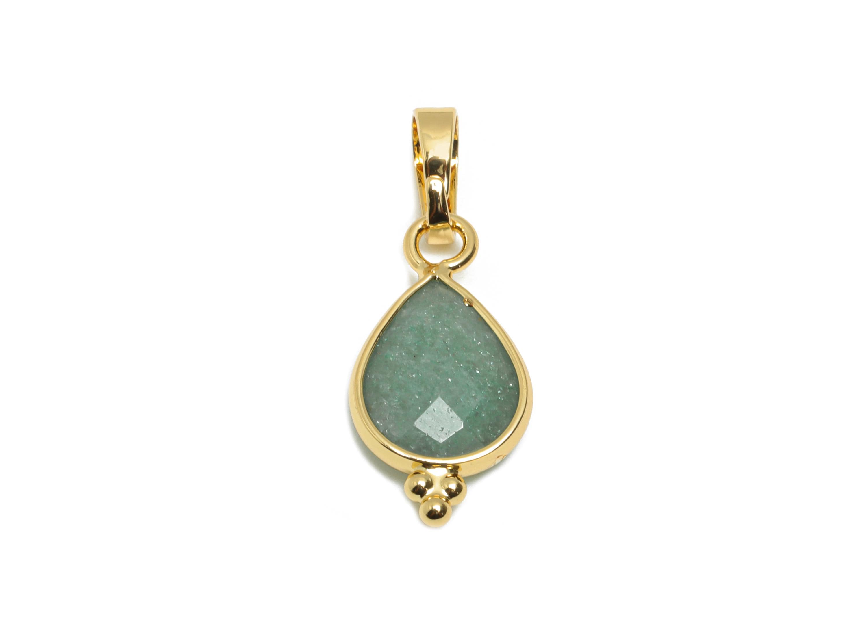 Brass Teardrop Green Aventurine Stone Pendant - Sparkling Faceted Natural Gemstone - Handmade Jewelry  - Gold Tone Plating - 22x8x3mm-NS3112 - DOMEDBAZAAR