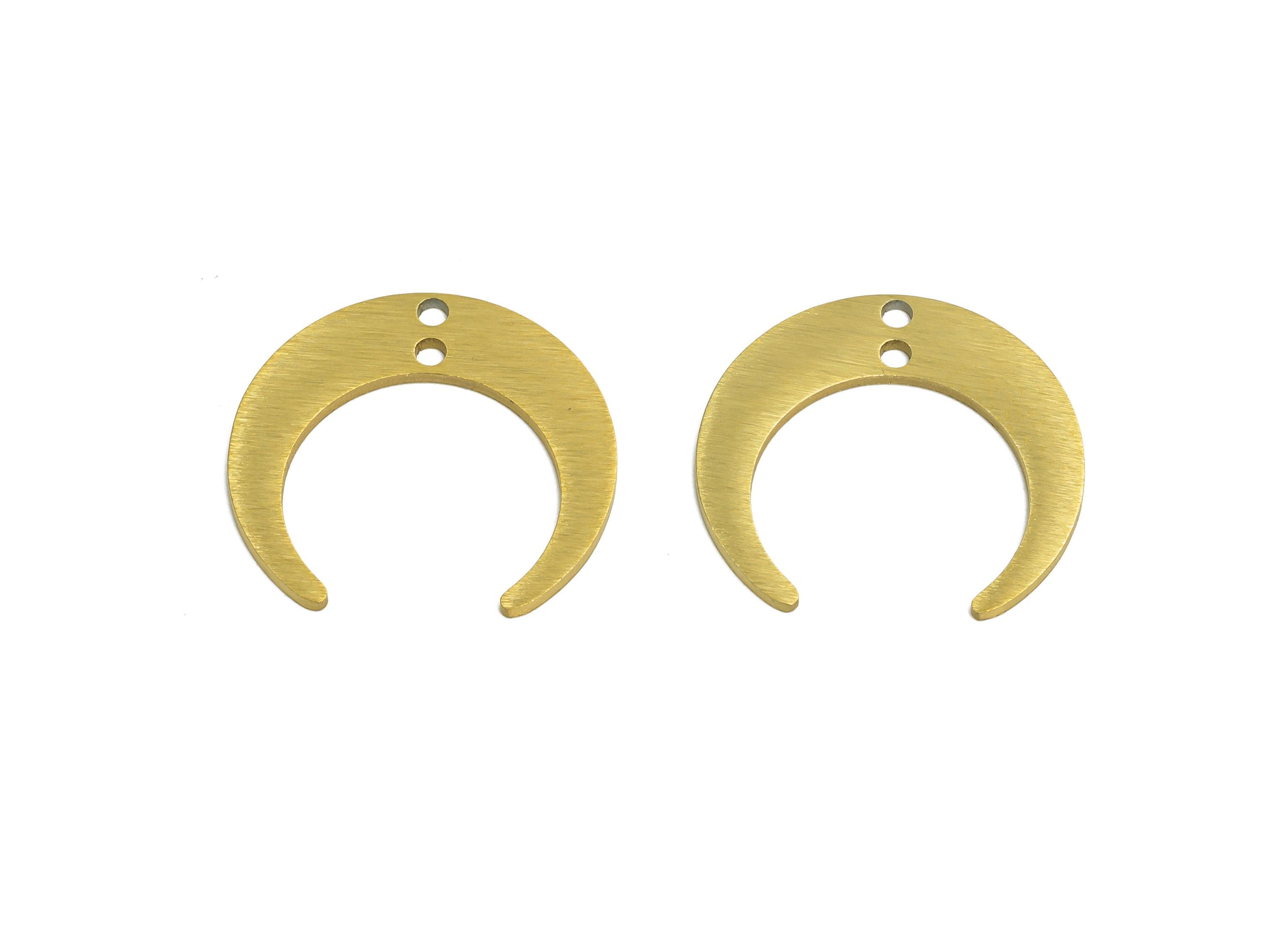 Steel Crescent Connector - Celestial Moon Jewelry Charm With 2 Holes - Gold Jewelry Findings - Real Vacuum Plated - 17.8x16.6x0.9mm - SS2765 - DOMEDBAZAAR