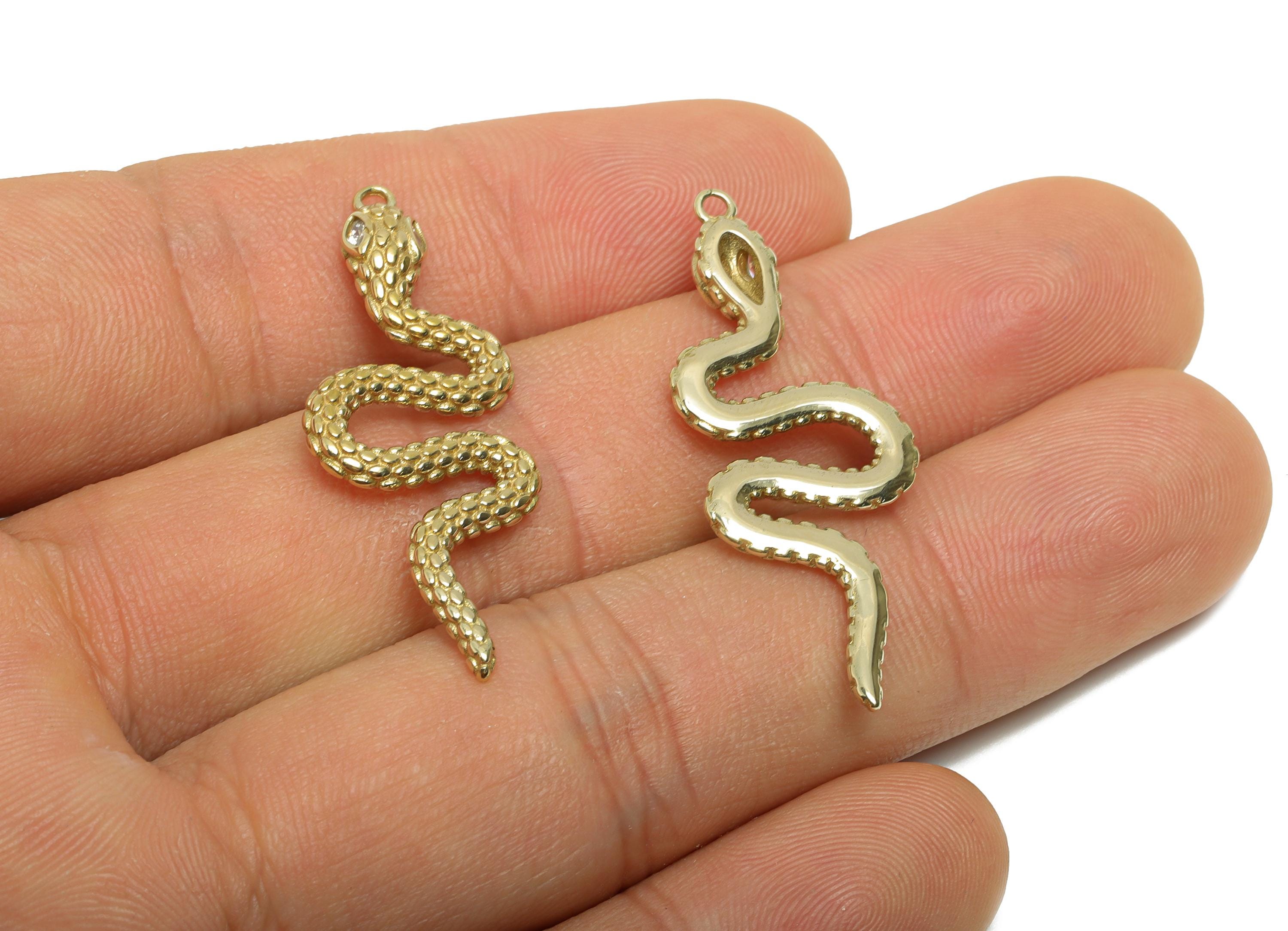 Raw Brass Snake Pendant - Zircon Serpent Necklace Pendant - Unique Textured Protection Jewelry - DIY Craft Making - 38.9x15x3.4mm - PP11453 - DOMEDBAZAAR