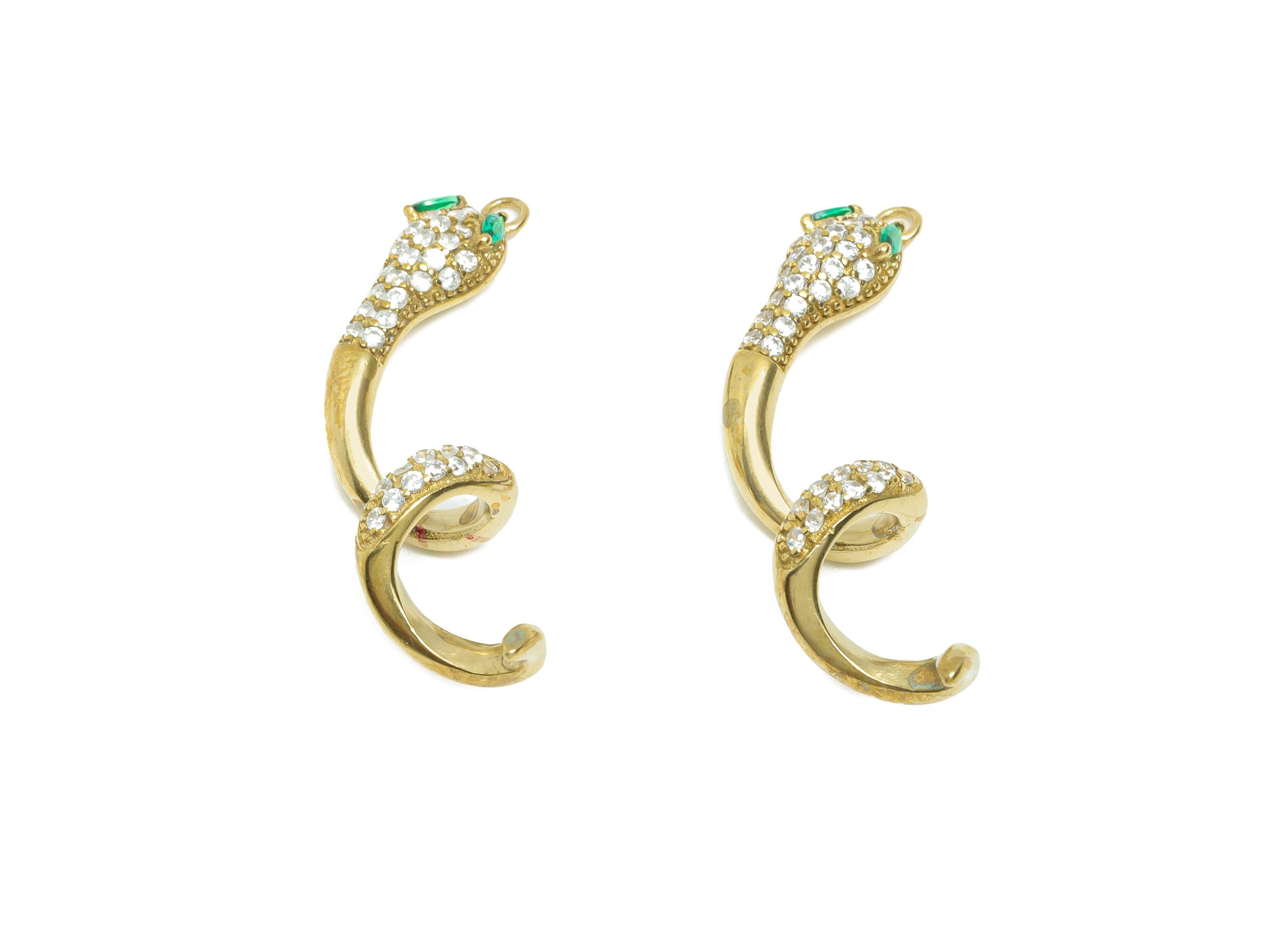 Raw Brass Snake Pendant - Zircon Serpent Necklace Pendant - Luxury Protection Jewelry - DIY Craft Making - 35.46x10.4x3.49mm - PP11454 - DOMEDBAZAAR