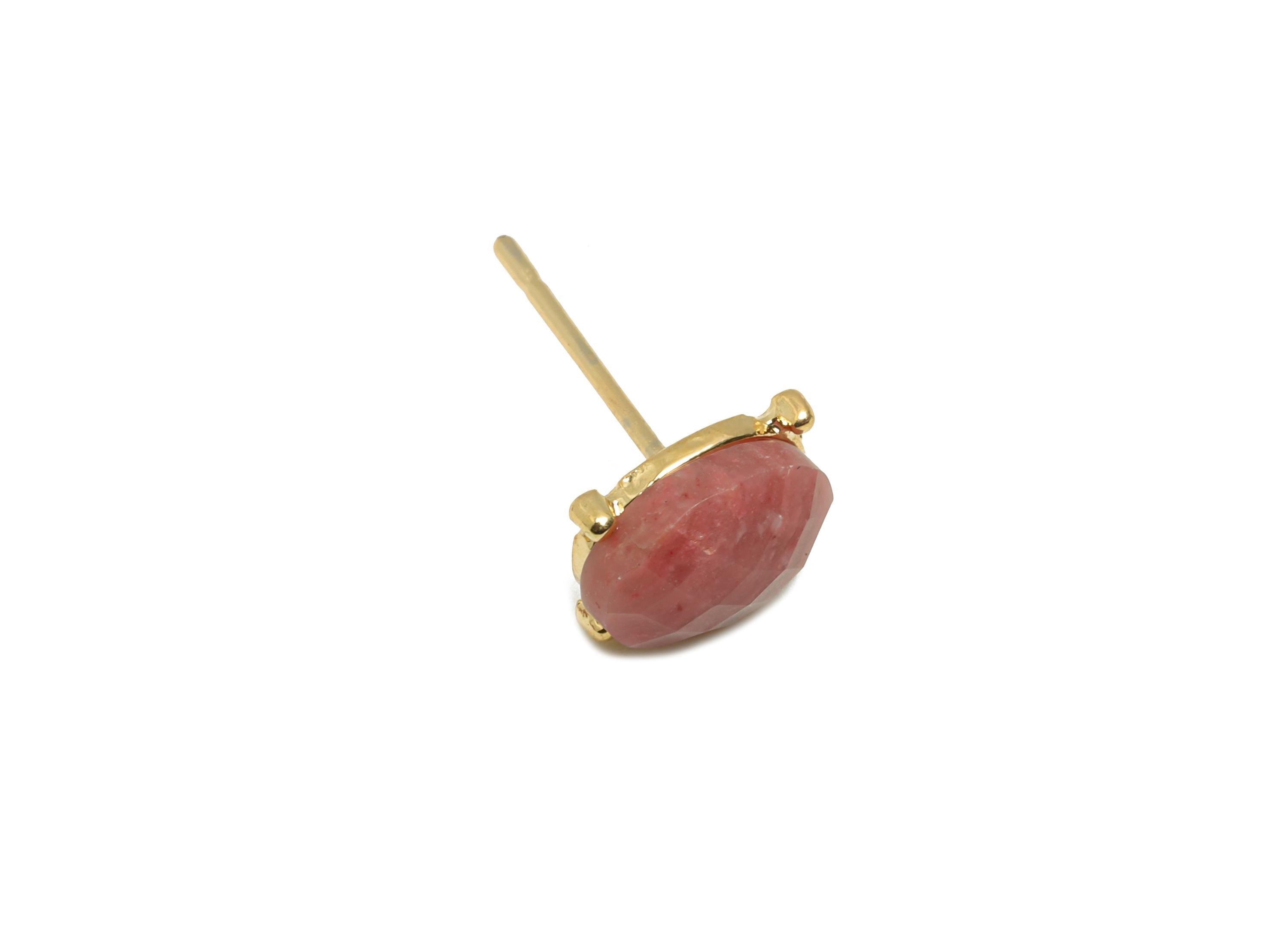 Alloy Rhodonite Oval Earring Stud - Nature Stone Earring - Vintage Faceted Gemstone Earring Stud - Gold Tone Plating - 8.4x6.6x4mm - NS3120 - DOMEDBAZAAR