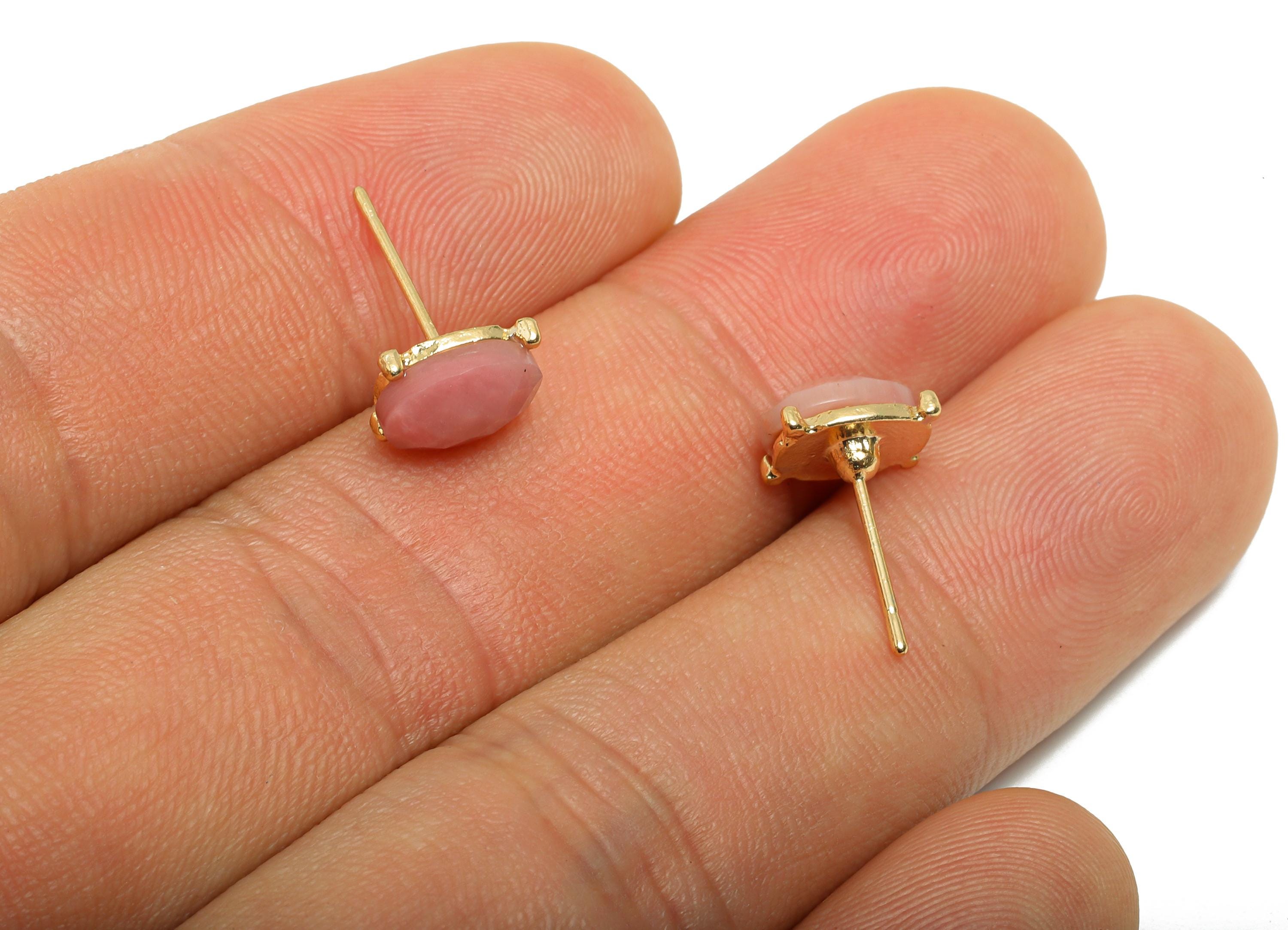 Alloy Rhodonite Oval Earring Stud - Nature Stone Earring - Vintage Faceted Gemstone Earring Stud - Gold Tone Plating - 8.4x6.6x4mm - NS3120 - DOMEDBAZAAR